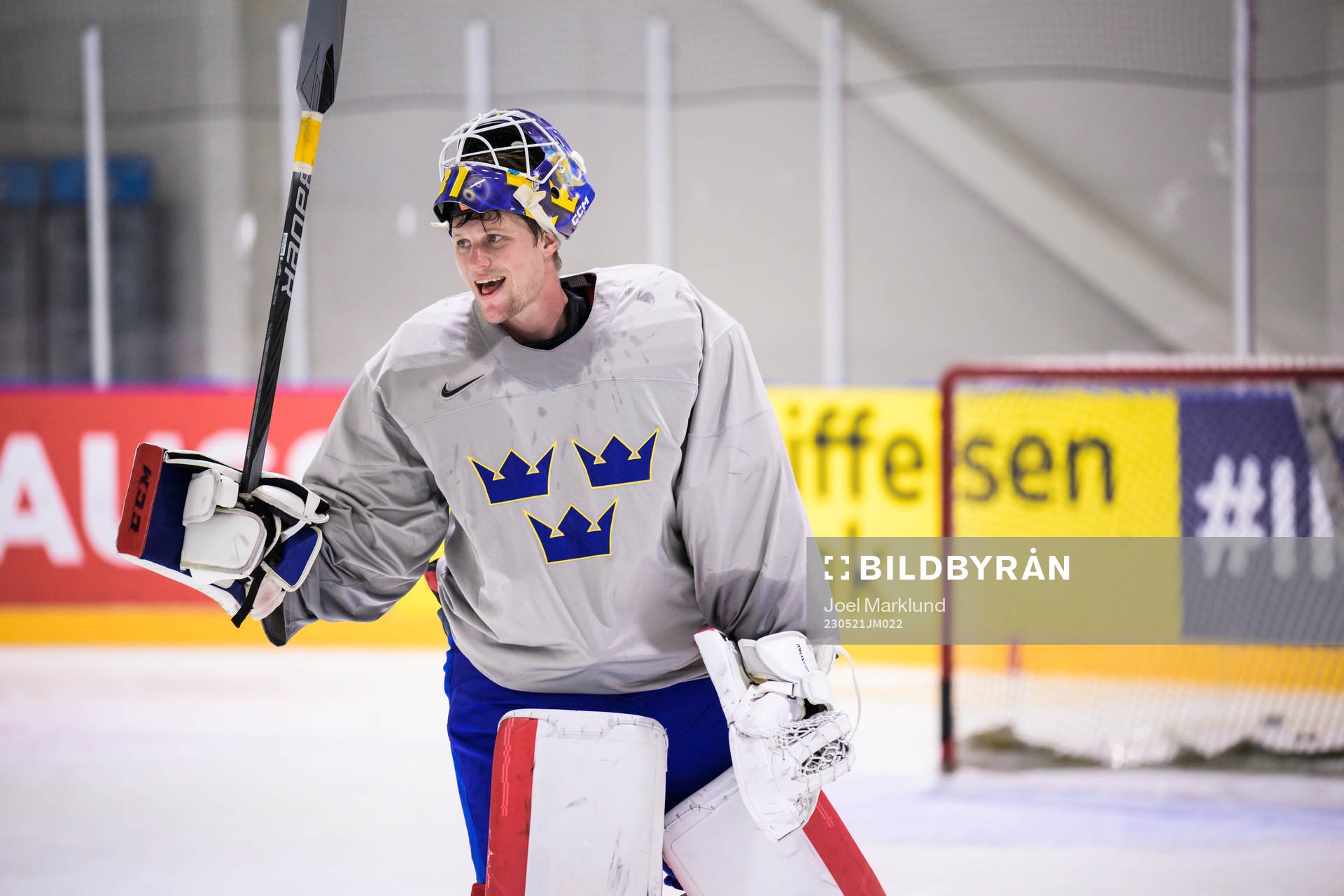 Goaltender Lars Johansson of Sweden at a practice session