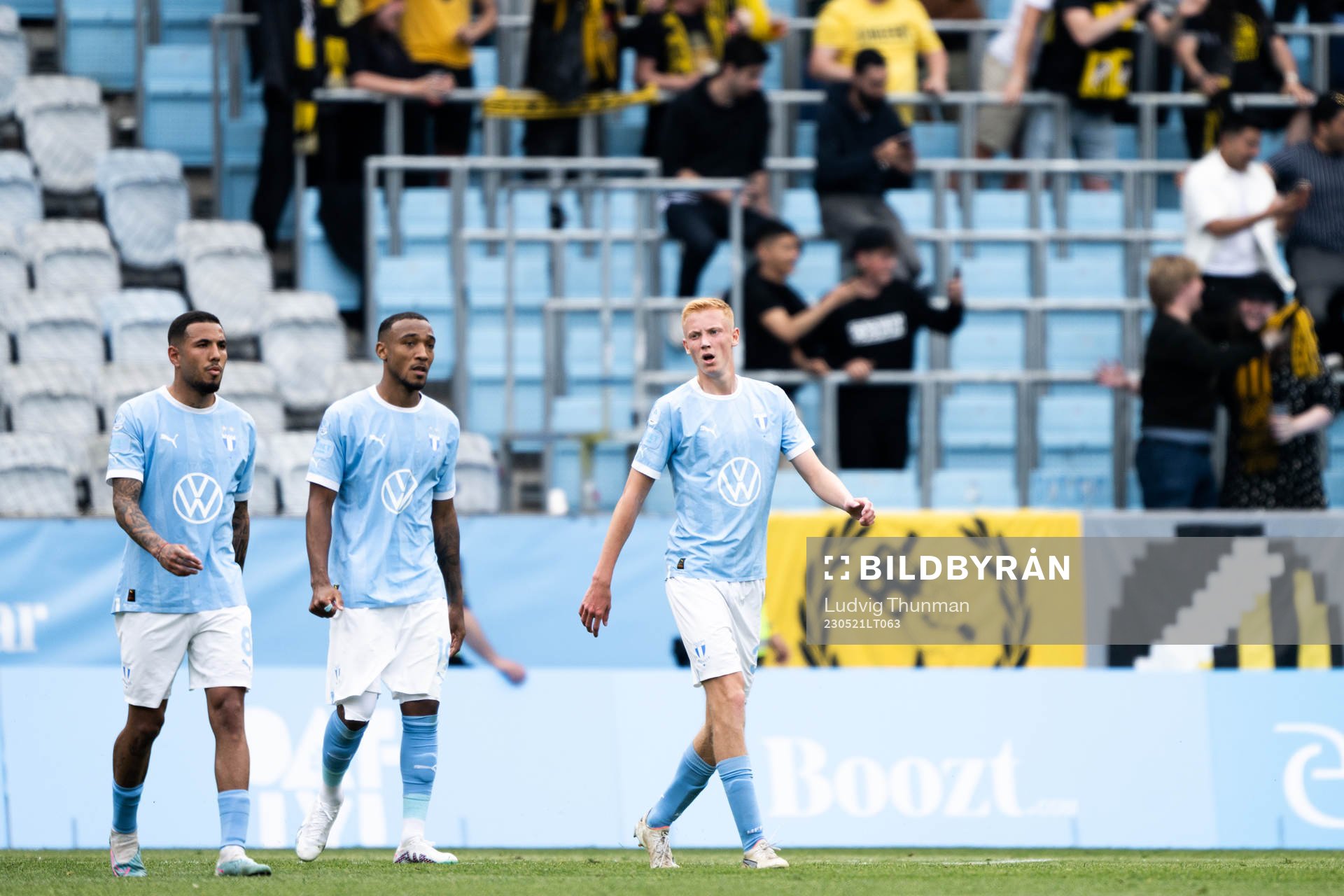 Malmö FFs Sergio Pena, Derek Cornelius och Hugo Larsson
