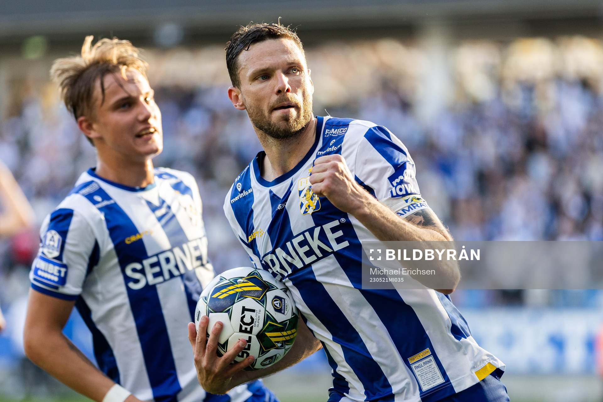 IFK Göteborgs Marcus Berg jublar efter 1-1 under fotbollsmatchen i Allsvenskan mellan IFK Göteborg och Hammarby den 21 maj 2023 i Göteborg.