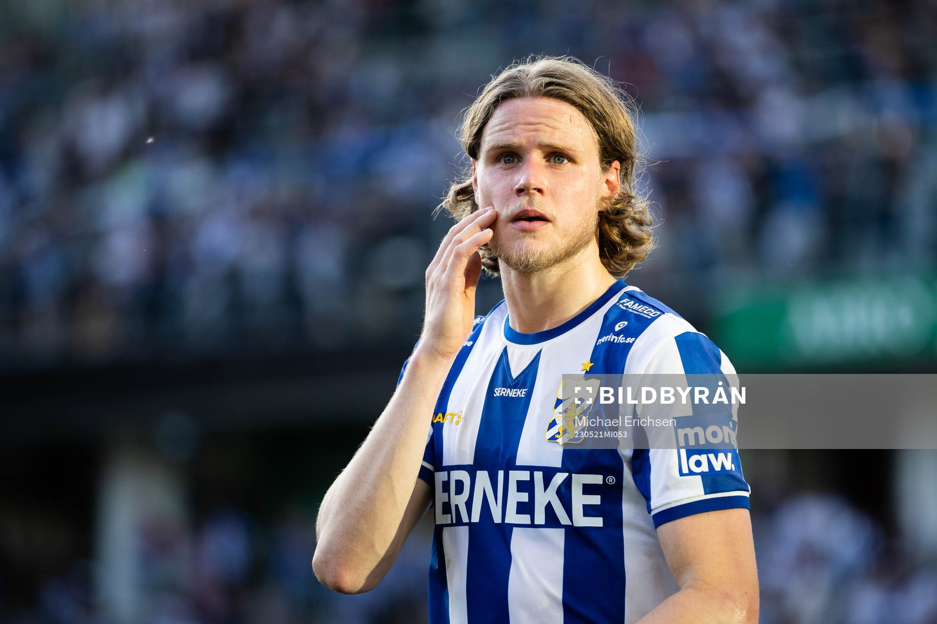 IFK Göteborgs Gustaf Norlin efter fotbollsmatchen i Allsvenskan mellan IFK Göteborg och Hammarby den 21 maj 2023 i Göteborg. 
