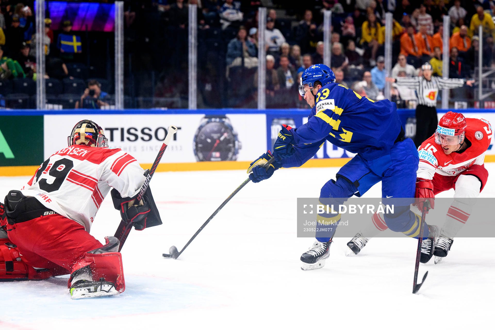 Goaltender George Sørensen of Denmark against Lucas