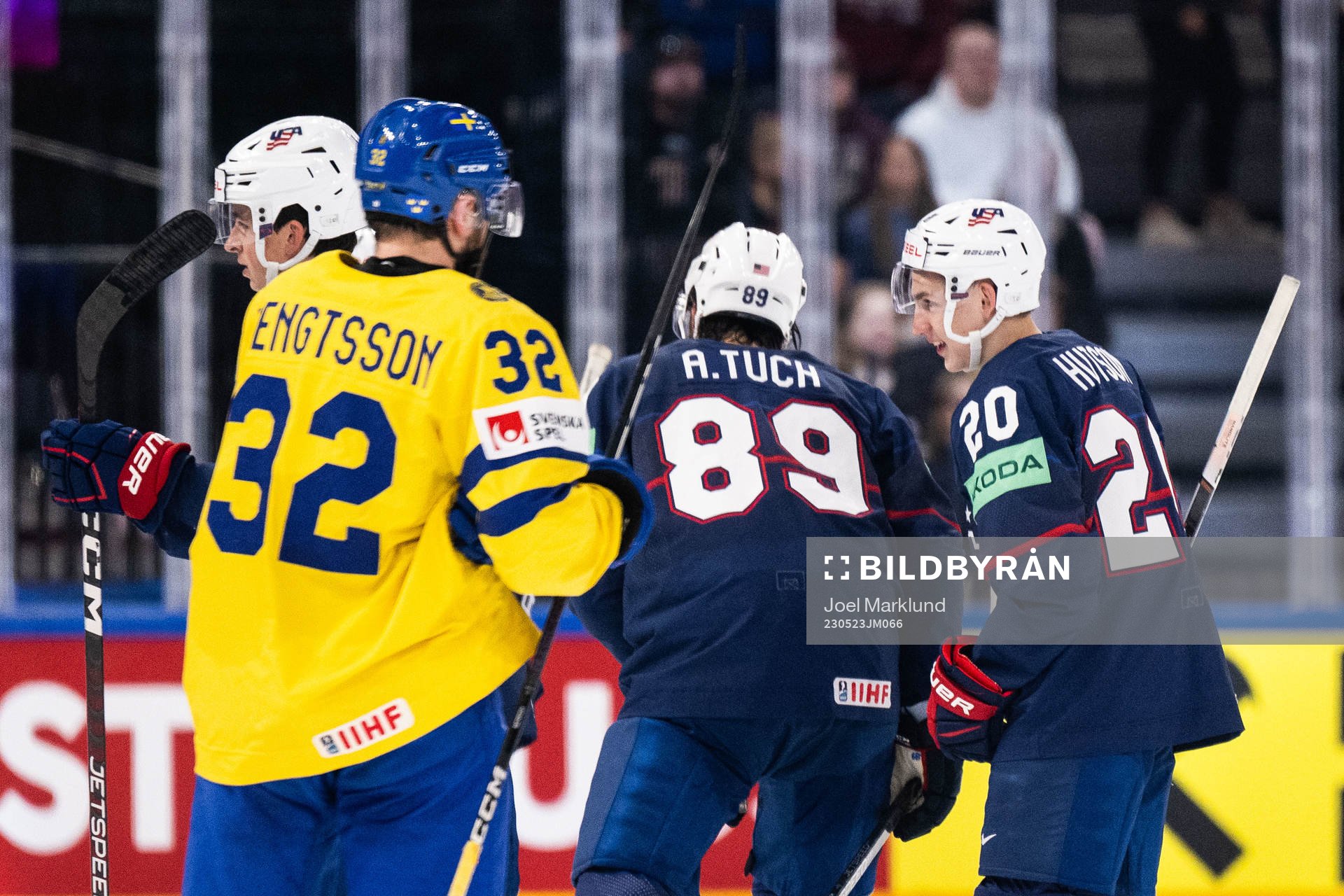 Lane Hutson of USA celebrates