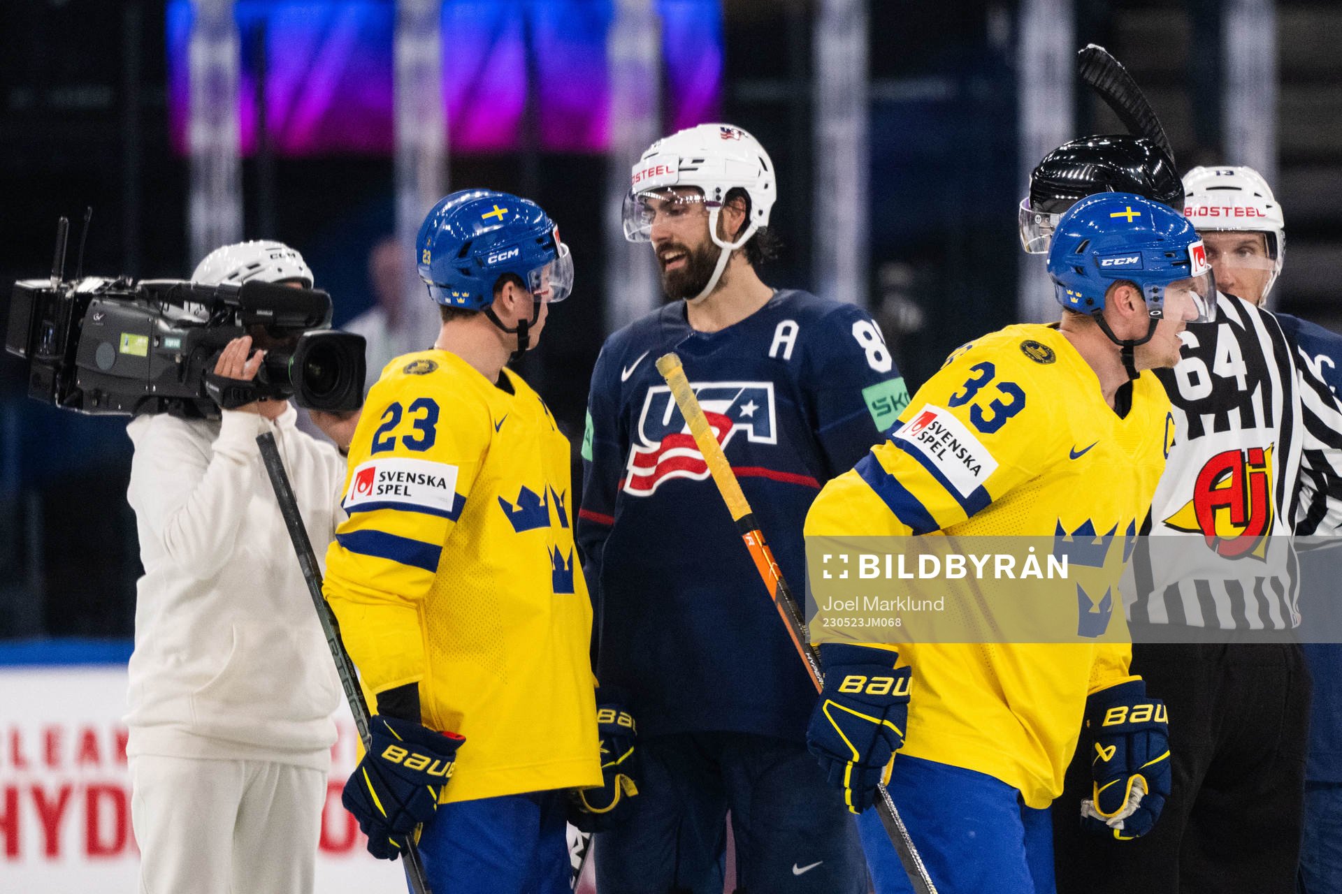 Lucas Raymond of Sweden and Alex Tuch of USA