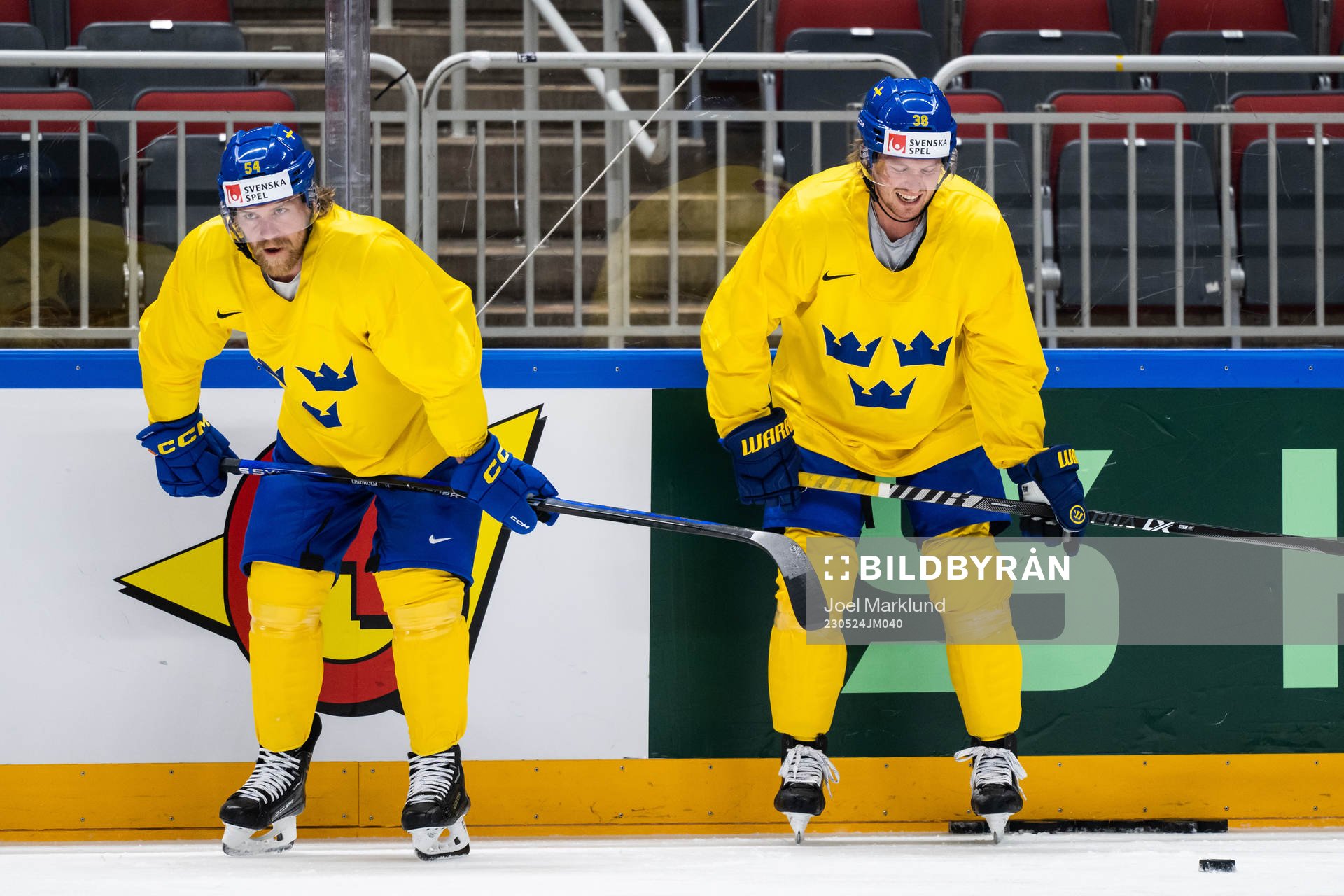 Anton Lindholm abd Rasmus Sandin of Sweden at a practice