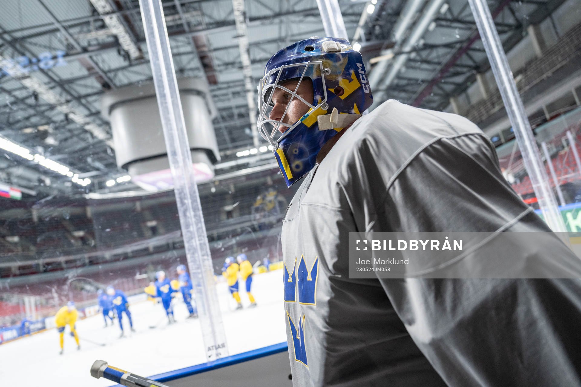 goaltender Lars Johansson of Sweden at a practice session