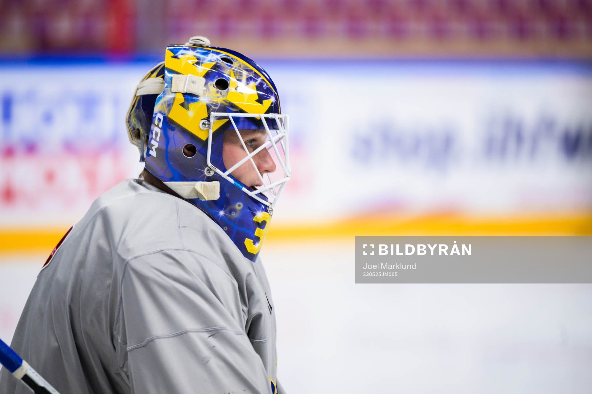 Goaltender Lars Johansson of Sweden at a practice session