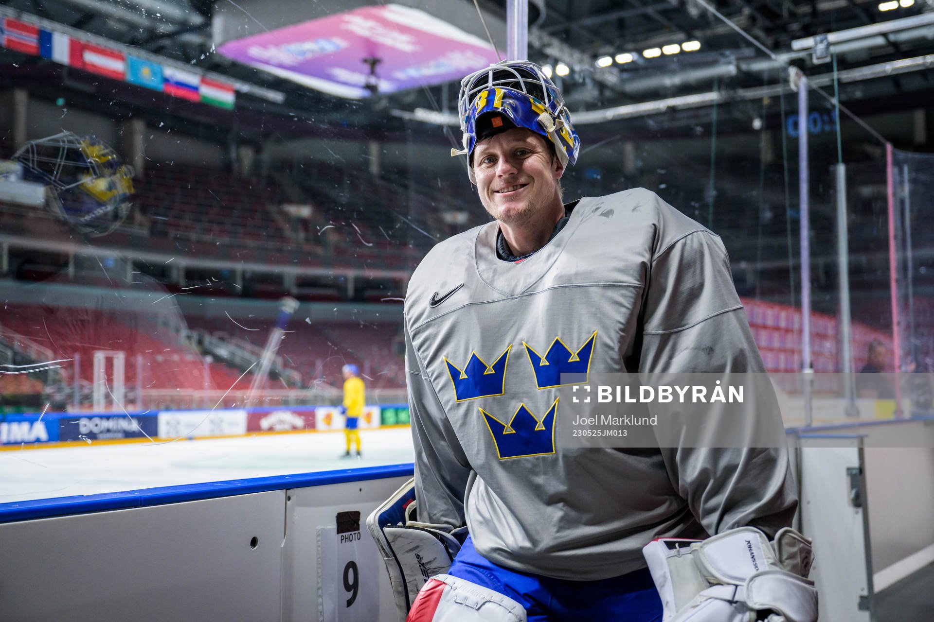 Goaltender Lars Johansson of Sweden at a practice session