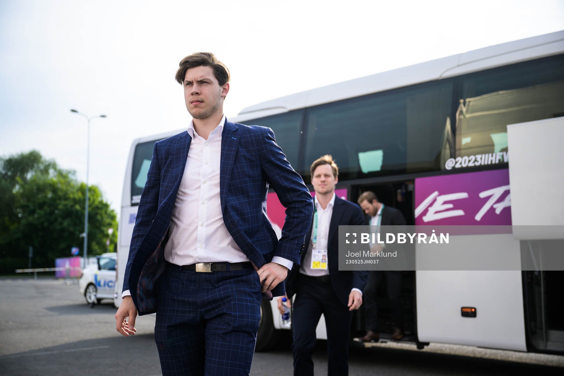 Goaltender Jesper Wallstedt of Sweden arrives to the arena