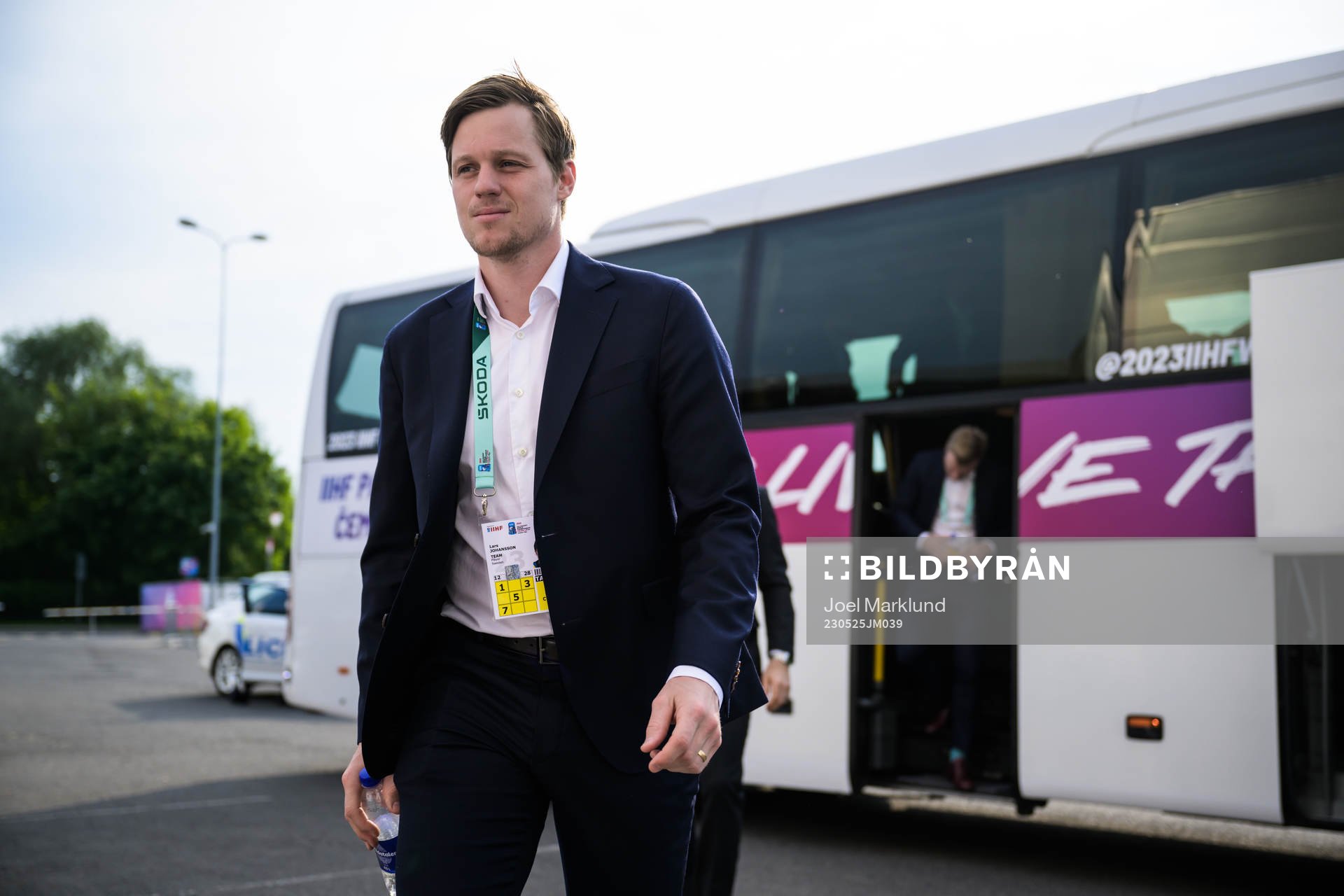 Goaltender Lars Johansson of Sweden arrives to the arena