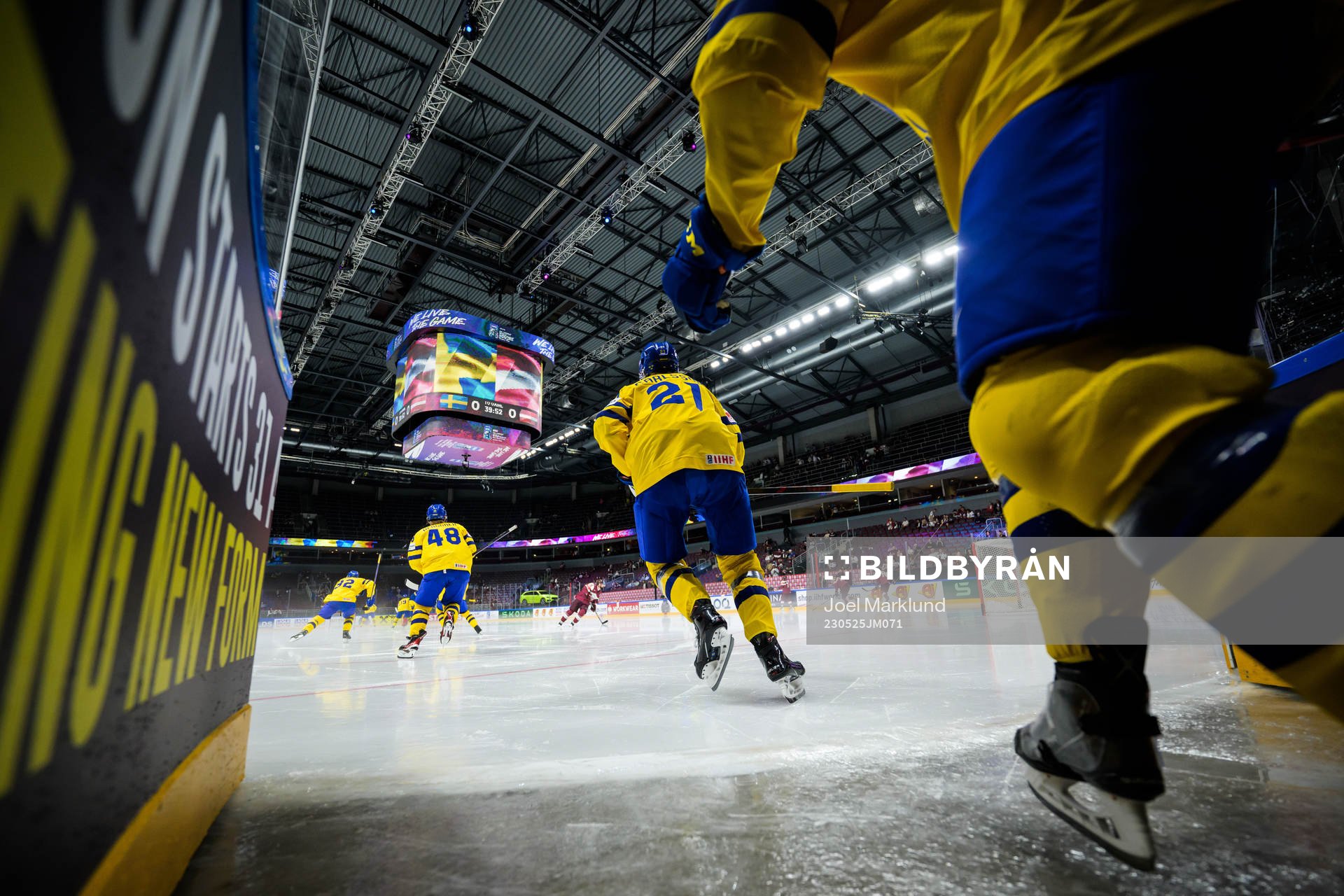 Leo Carlsson of Sweden enters the ice for warm-up