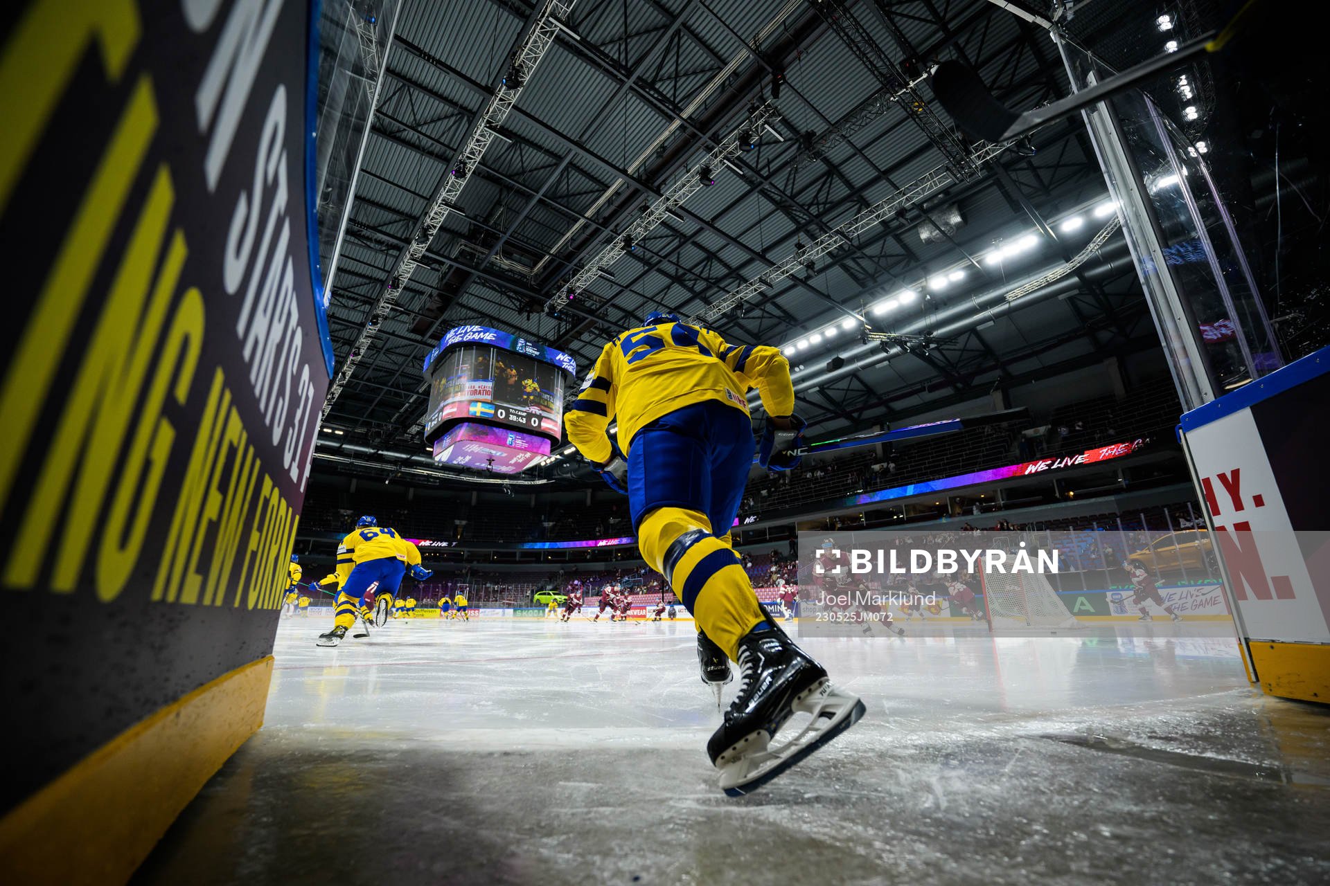 Anton Lindholm of Sweden enters the ice for warm-up