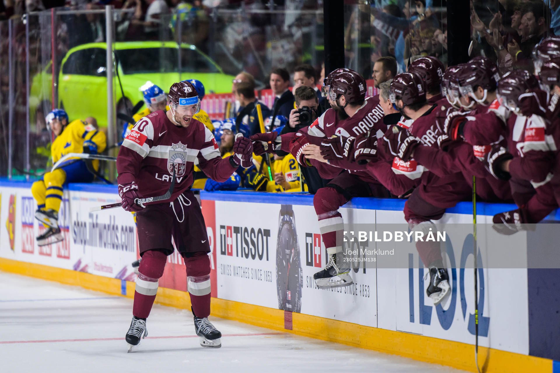 Miks Indrasis of Latvia celebrates scoring 1-2