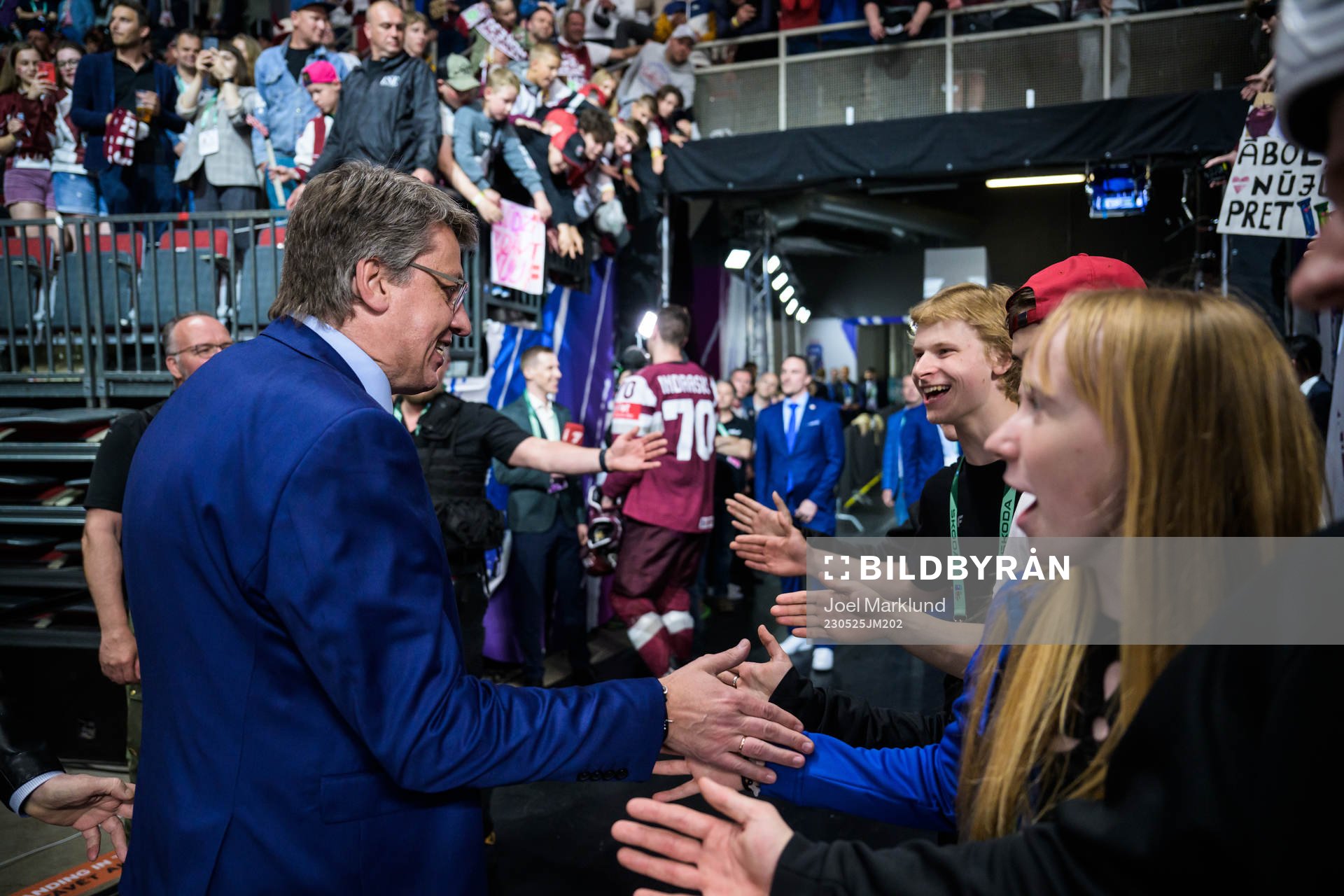 Head coach Harijs Vitolins of Latvia celebrates