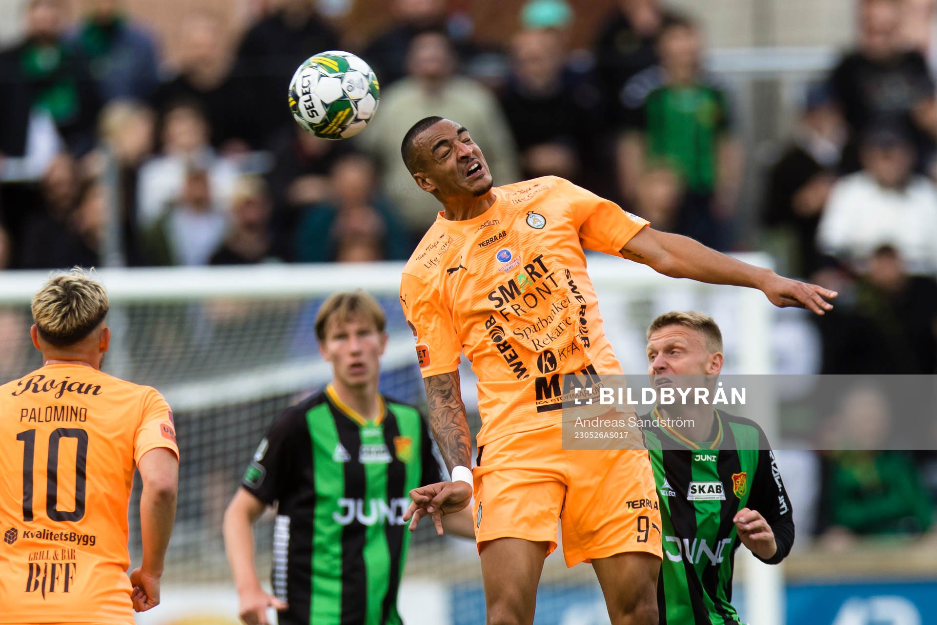 AFC Eskilstunas Simon Karlsson Adjei under fotbollsmatchen i Superettan mellan AFC Eskilstuna och GAIS den 26 maj 2023 i Eskilstuna. 