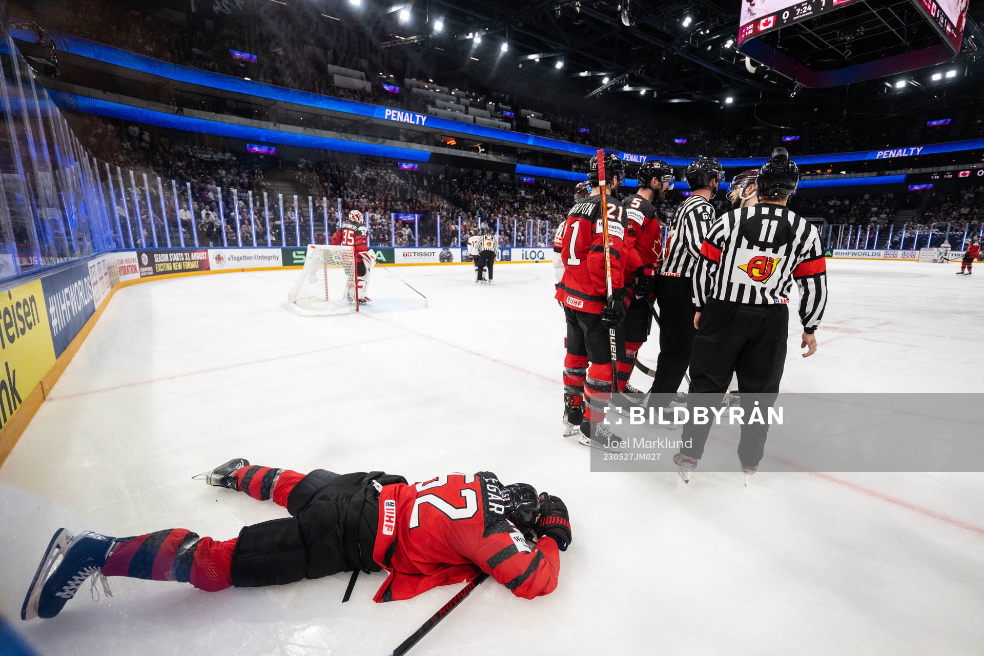 MacKenzie Weegar of Canada in pain