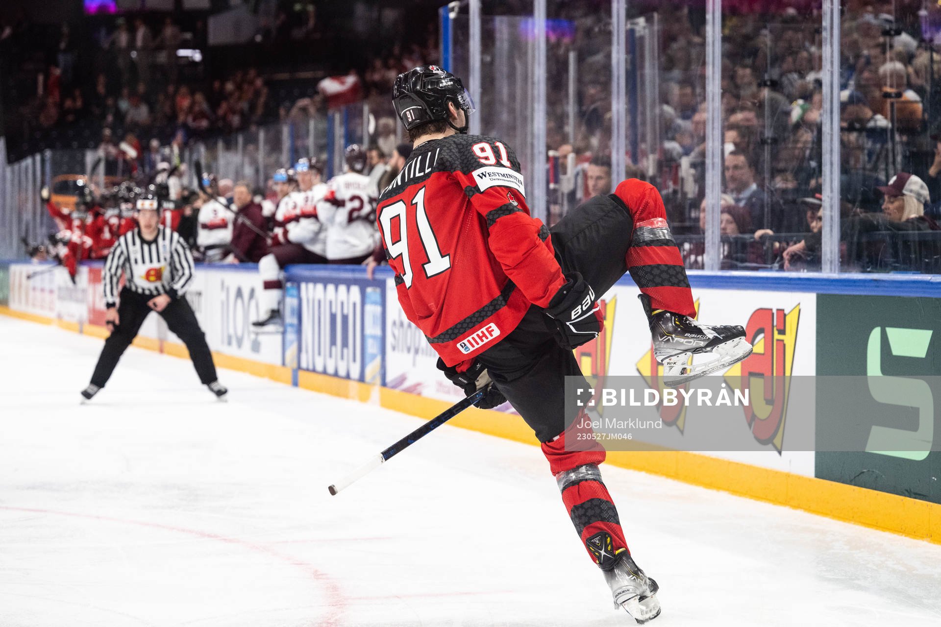 Adam Fantilli of Canada celebrates