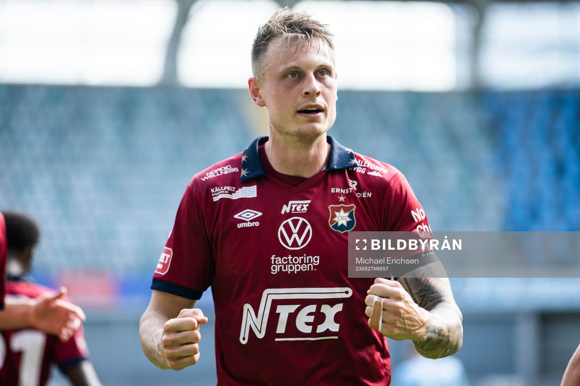 Örgrytes Marcus Haglind Sangre jublar efter 3-1 under fotbollsmatchen i Superettan mellan Örgryte och Gefle den 27 maj 2023 i Göteborg. 