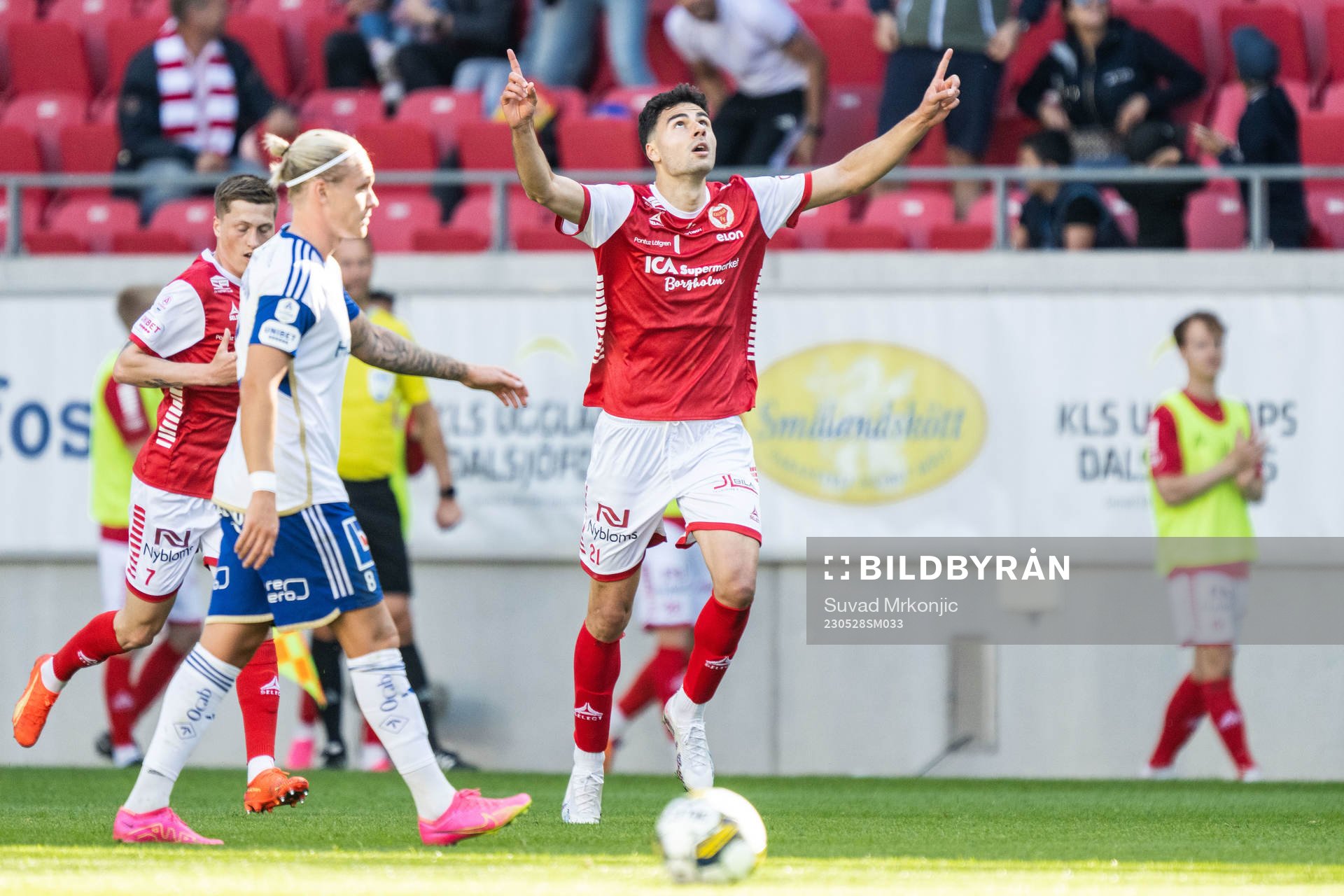 Kalmars Deniz Hummet jublar efter 1-1  under fotbollsmatchen i Allsvenskan mellan Kalmar och IFK Norrköping den 28 maj 2023 i Kalmar. 