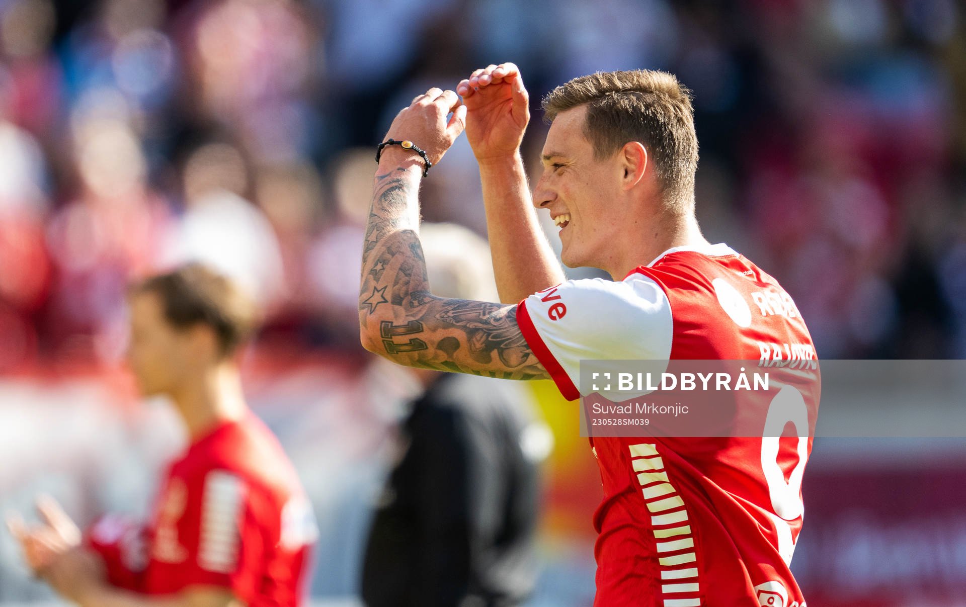Kalmars Mileta Rajovic jublar efter  fotbollsmatchen i Allsvenskan mellan Kalmar och IFK Norrköping den 28 maj 2023 i Kalmar. 