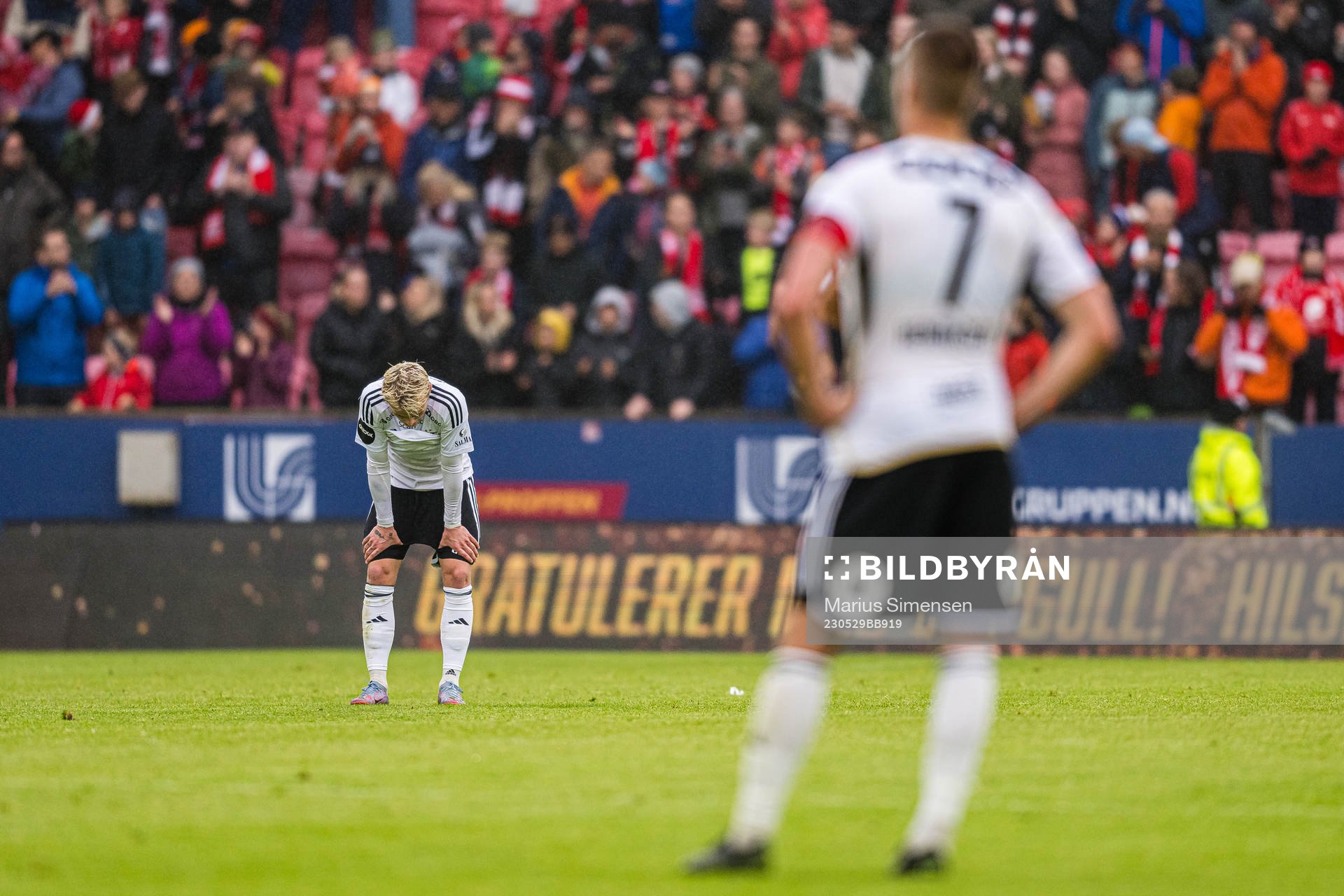 Kristall Mani Ingason of Rosenborg looks dejected