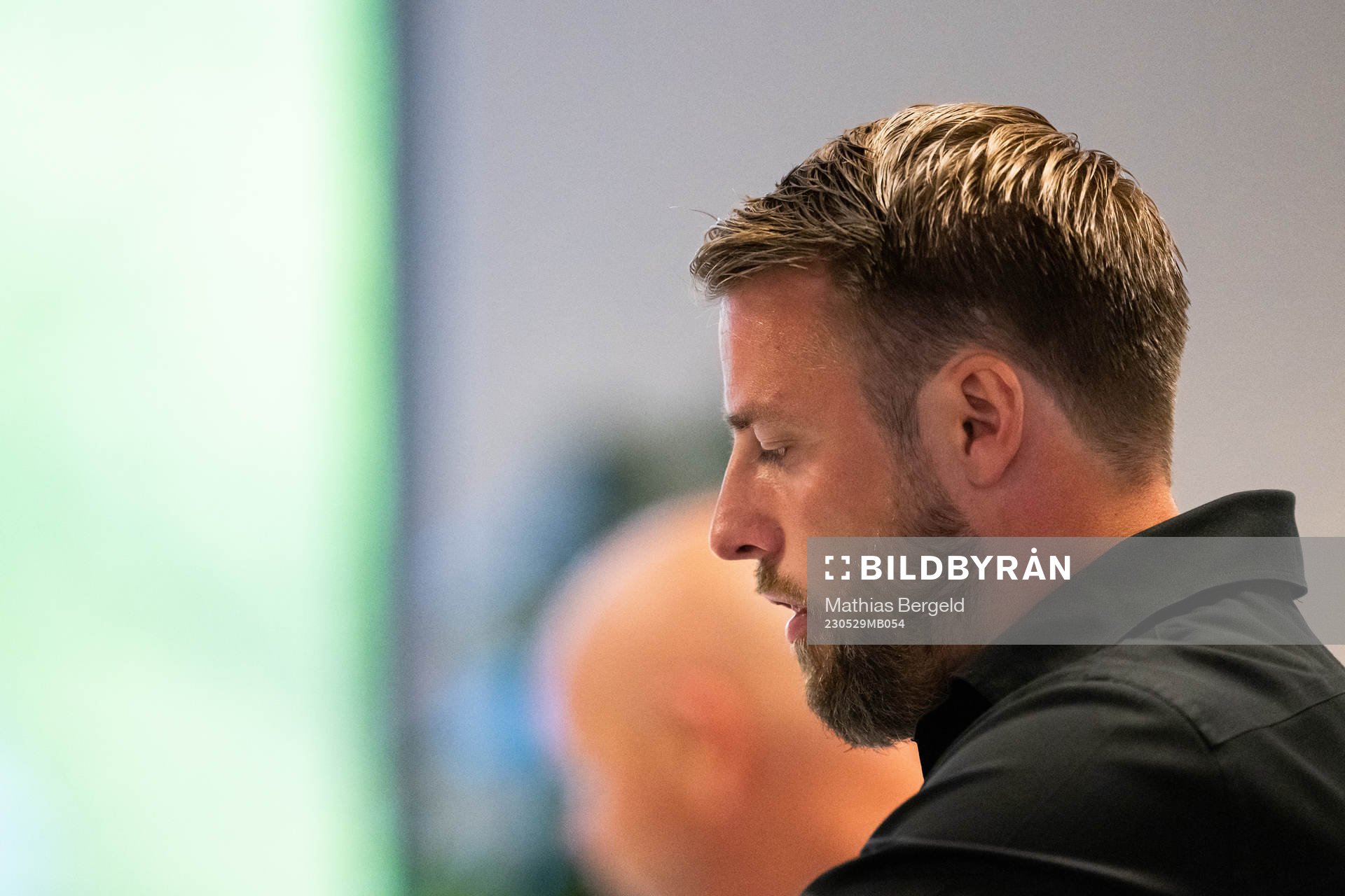 IFK Göteborgs tränare William Lundin på presskonferensen efter fotbollsmatchen i Allsvenskan mellan Häcken och IFK Göteborg den 29 maj 2023 i Göteborg.