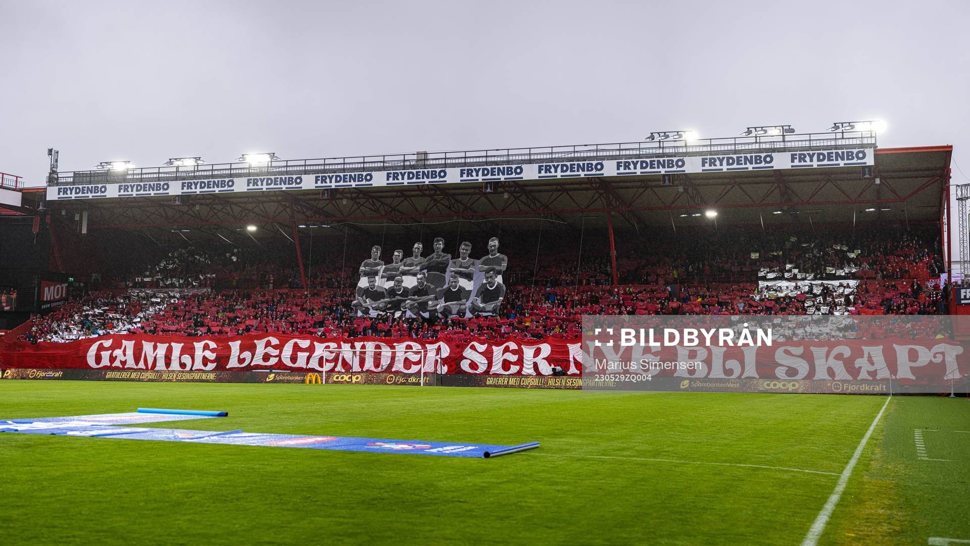 Spectators and TIFO in the stands at Brann Stadion