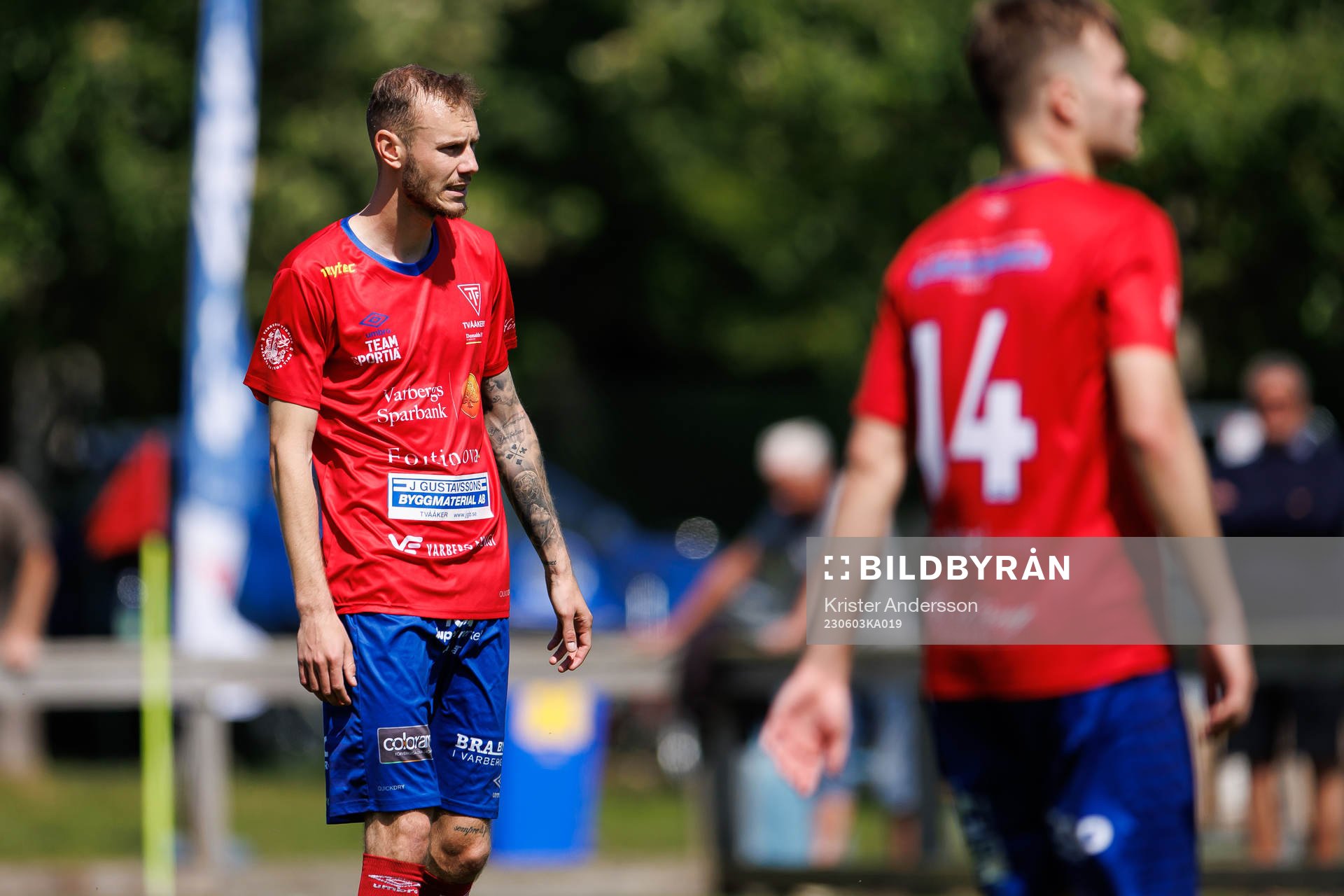 Tvååkers David Danielsson under fotbollsmatchen i Ettan södra mellan Tvååker och Torn den 3 juni 2023 i Tvååker. 