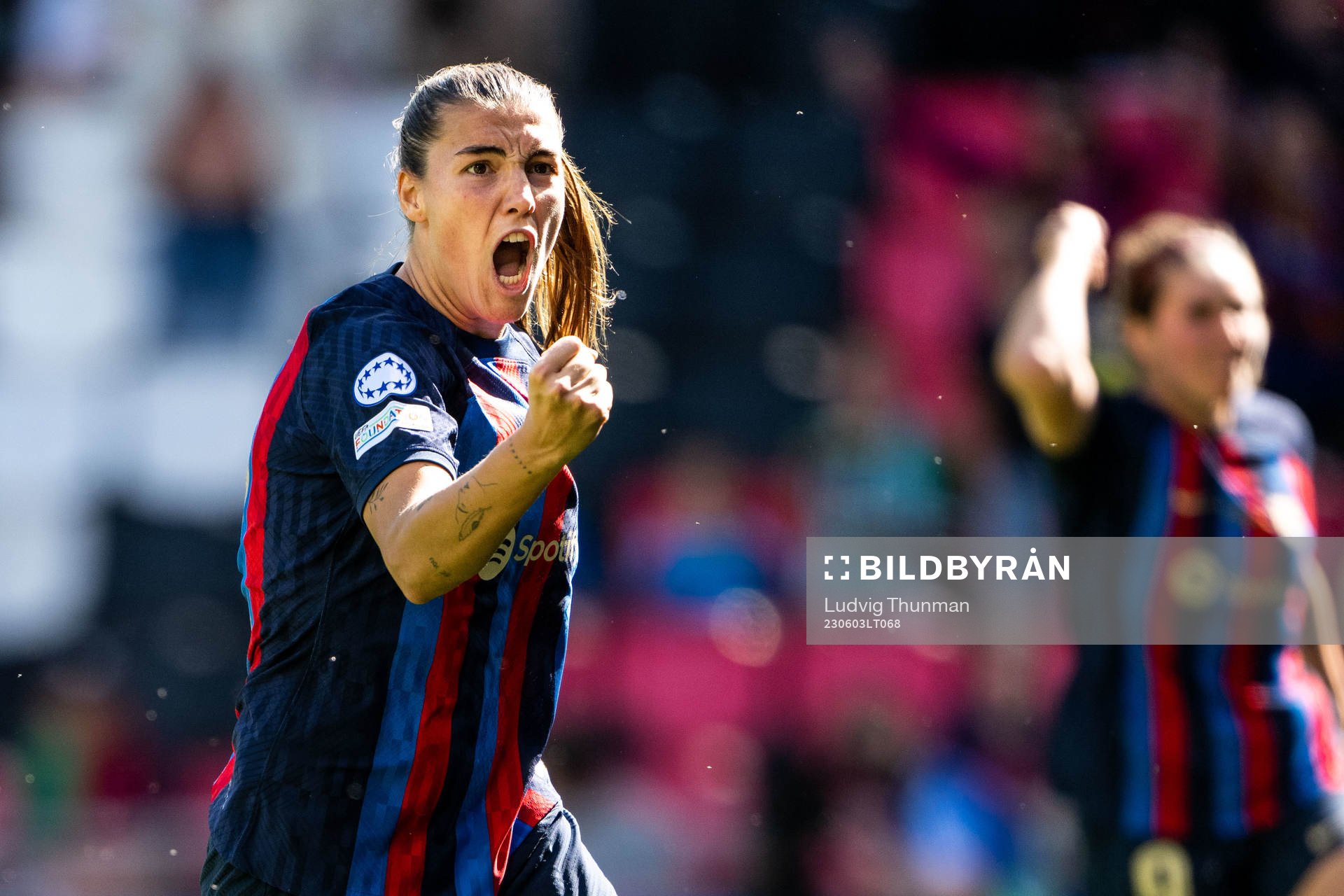 Patri Guijarro of Barcelona celebrates scoring 1-2