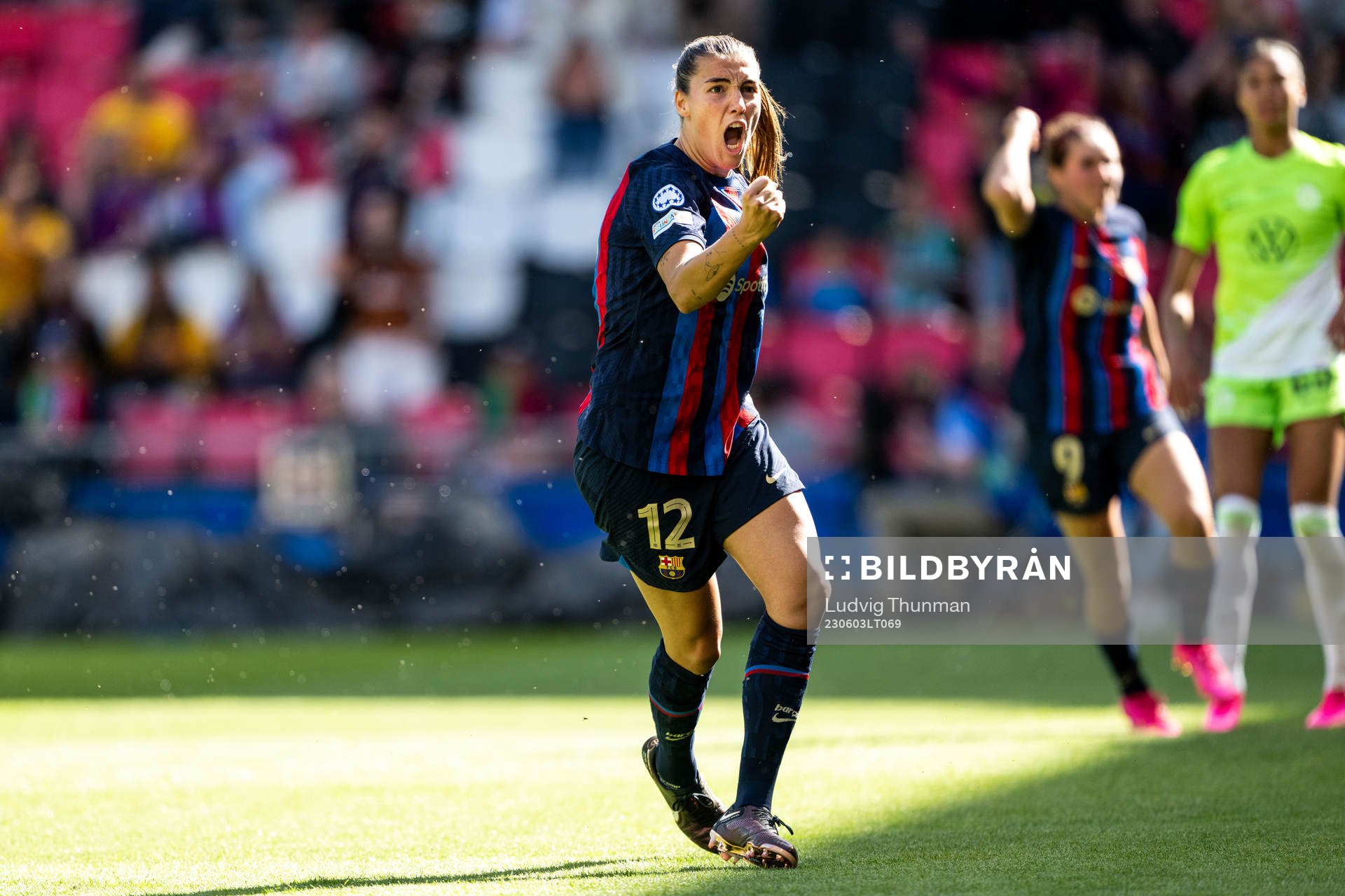 Patri Guijarro of Barcelona celebrates scoring 1-2