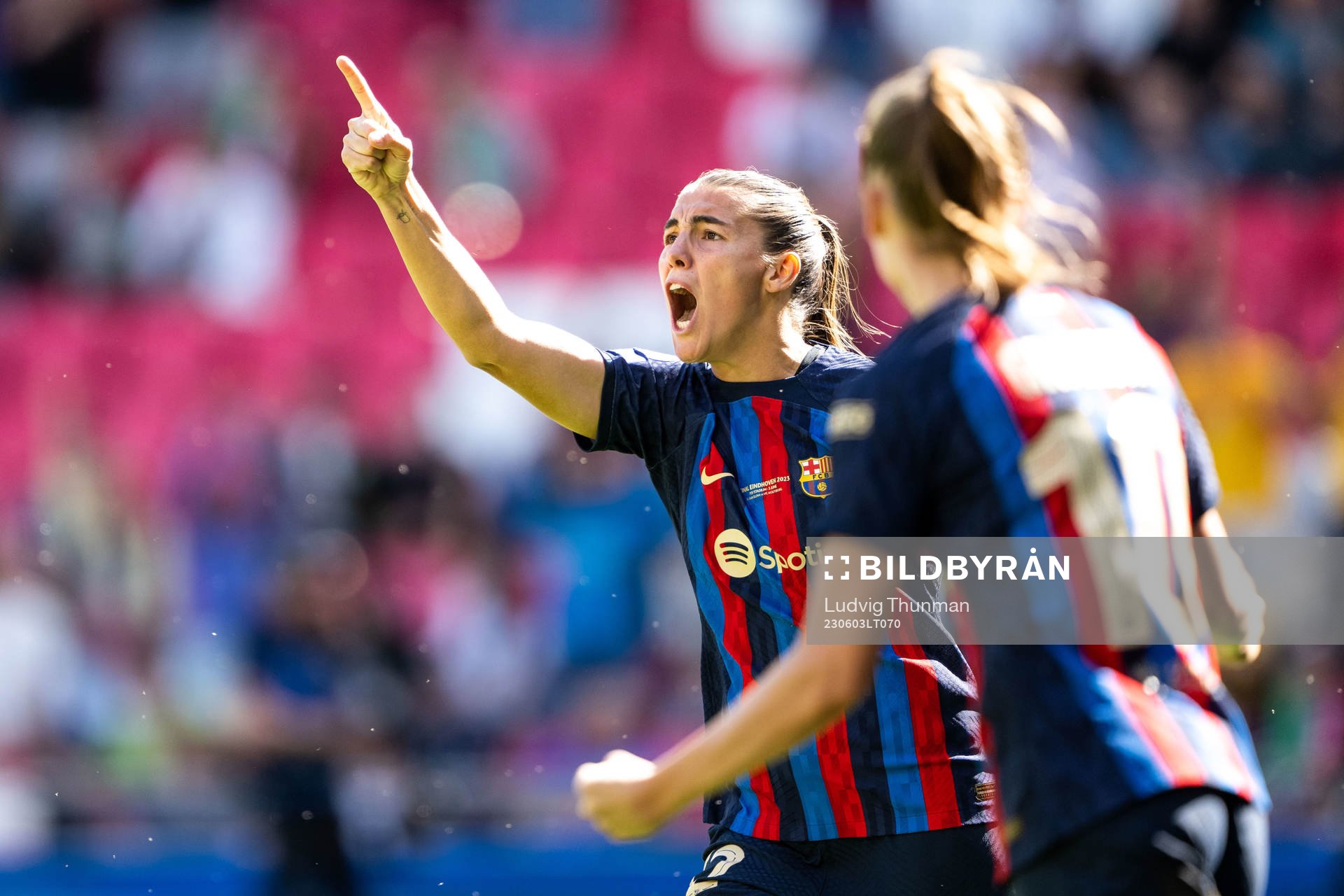 Patri Guijarro of Barcelona celebrates scoring 1-2