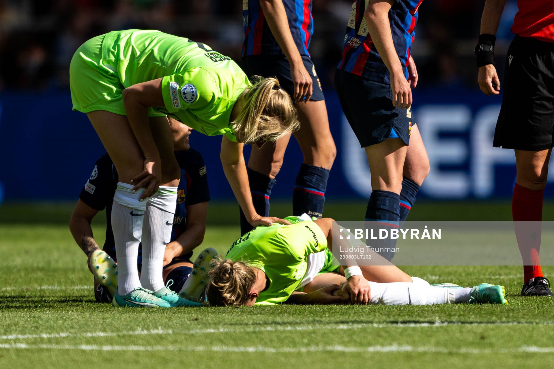 Alexandra Popp of Wolfsburg in pain