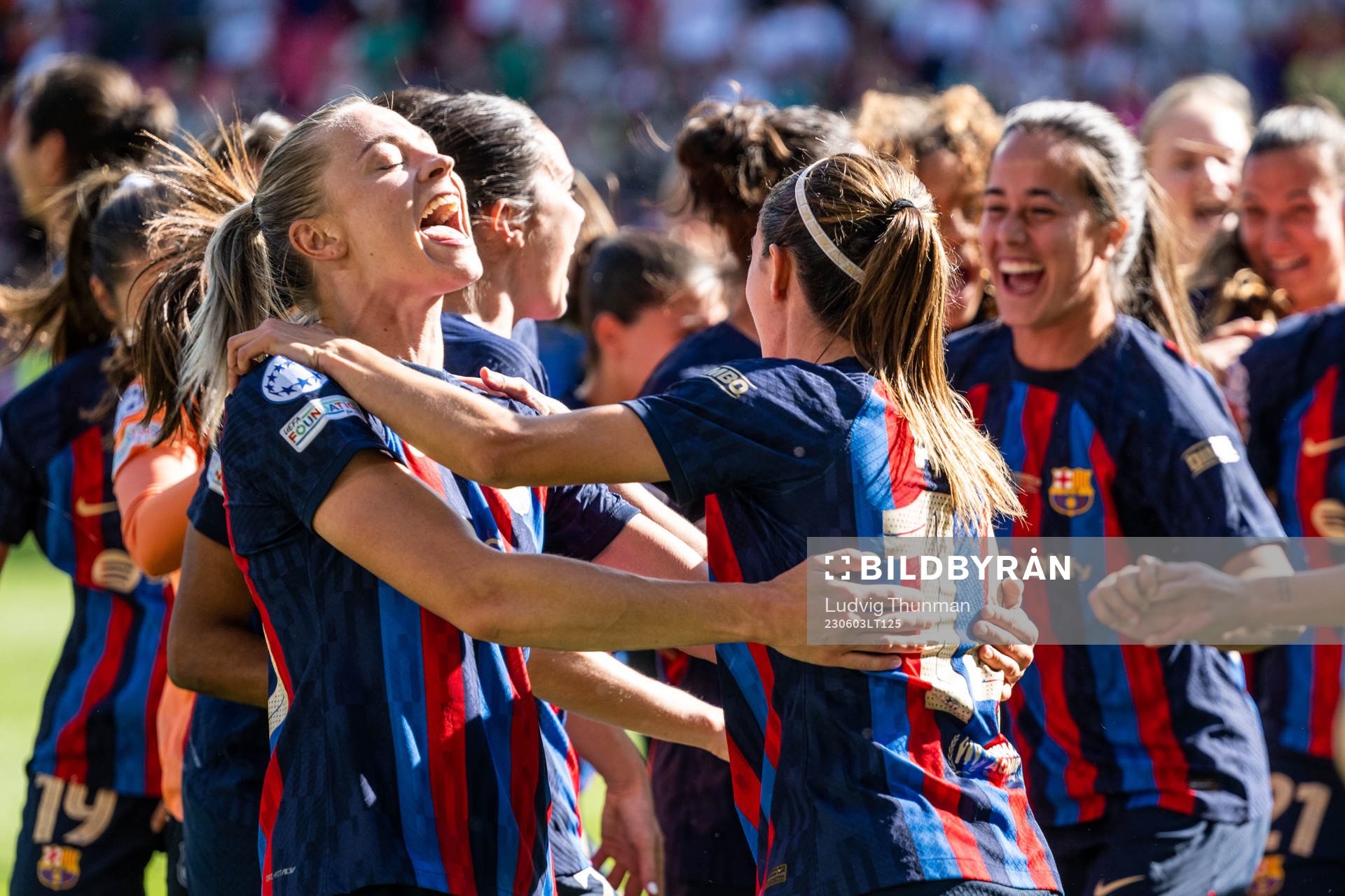 Fridolina Rolfö and Aitana Bonmati of Barcelona celebrate