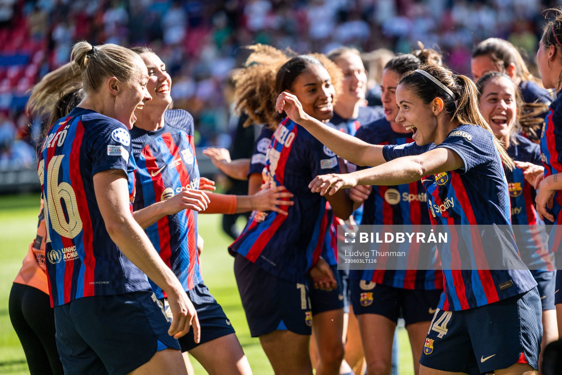 Fridolina Rolfö and Aitana Bonmati of Barcelona celebrate