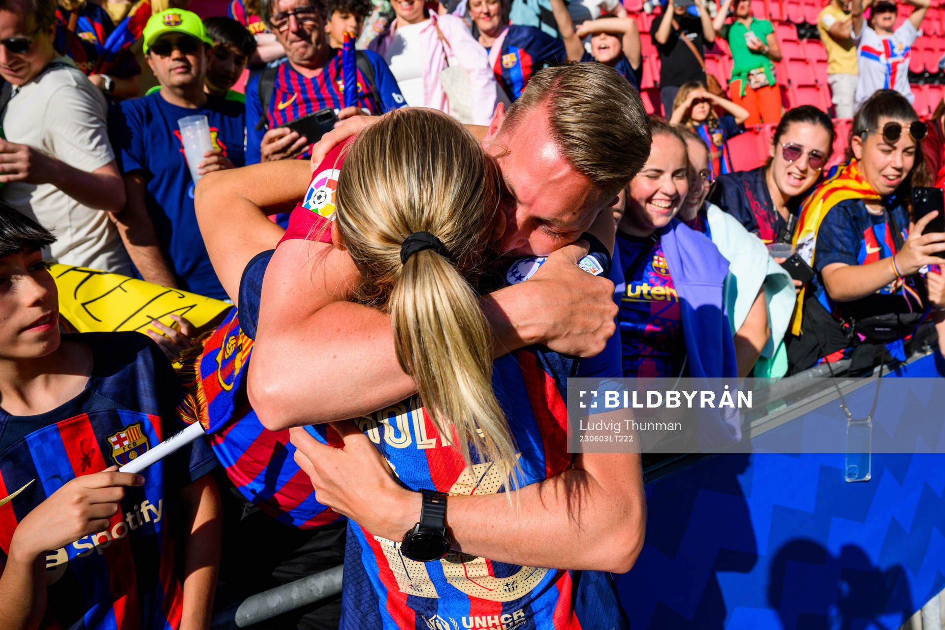 Fridolina Rolfö of Barcelona hugs her boyfrienda fter the
