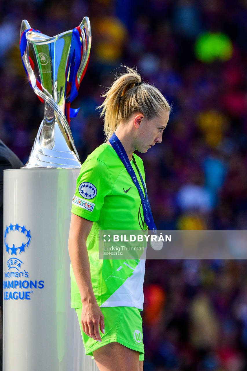 Rebecka Blomqvist of Wolfsburg looks dejected as she passes