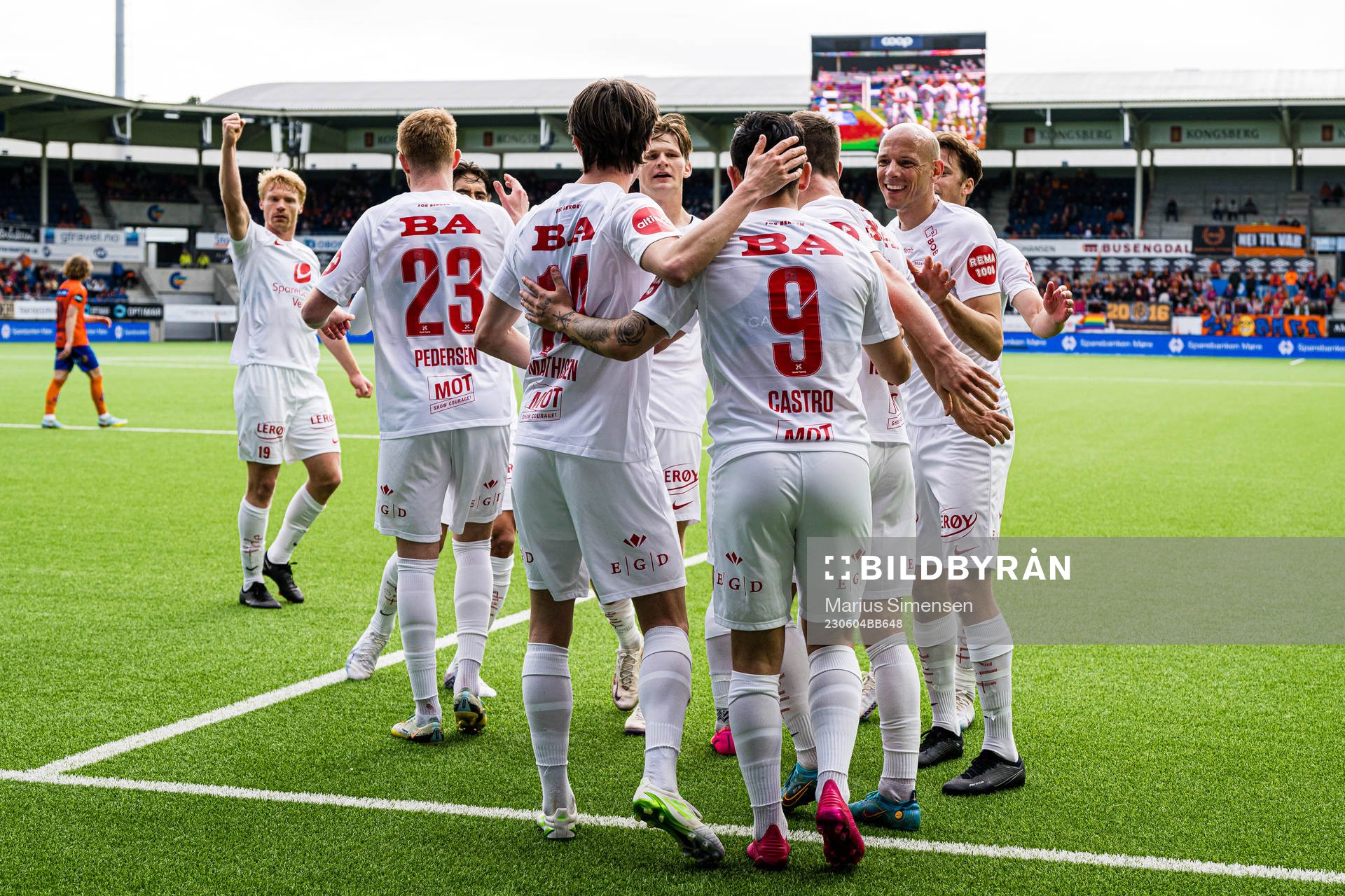 Niklas Castro of Brann celebrates after scoring the 1-2 goal during the Eliteserien match between Aalesund and Brann on June 4, 2023 in Ålesund.