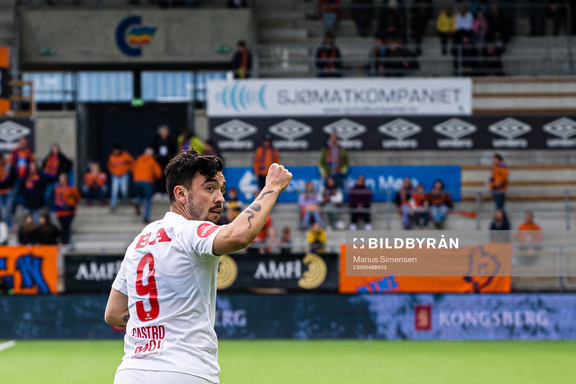 Niklas Castro of Brann celebrates after scoring the 1-2 goal during the Eliteserien match between Aalesund and Brann on June 4, 2023 in Ålesund.