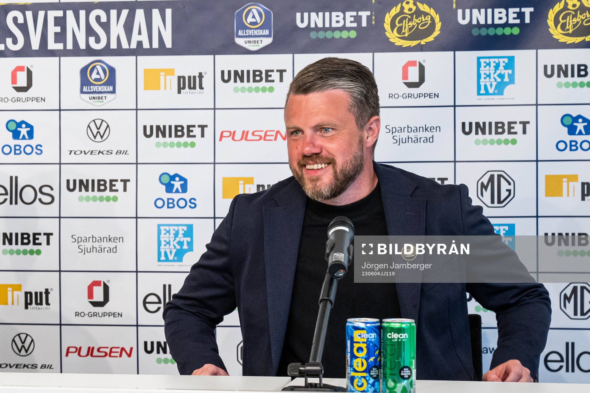 Elfsborgs manager Jimmy Thelin under presskonferensen efter fotbollsmatchen i Allsvenskan mellan Elfsborg och Djurgården den 4 juni 2023 i Borås.