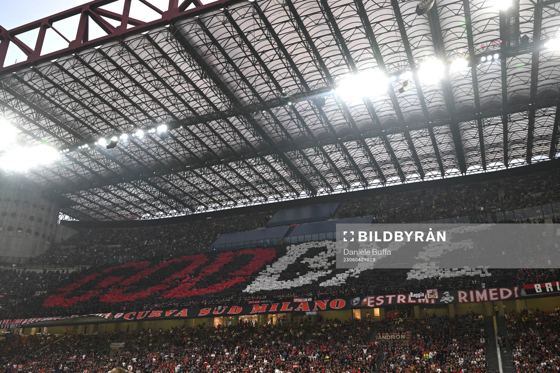 AC Milan fans show a tifo saying godbye to Zlatan