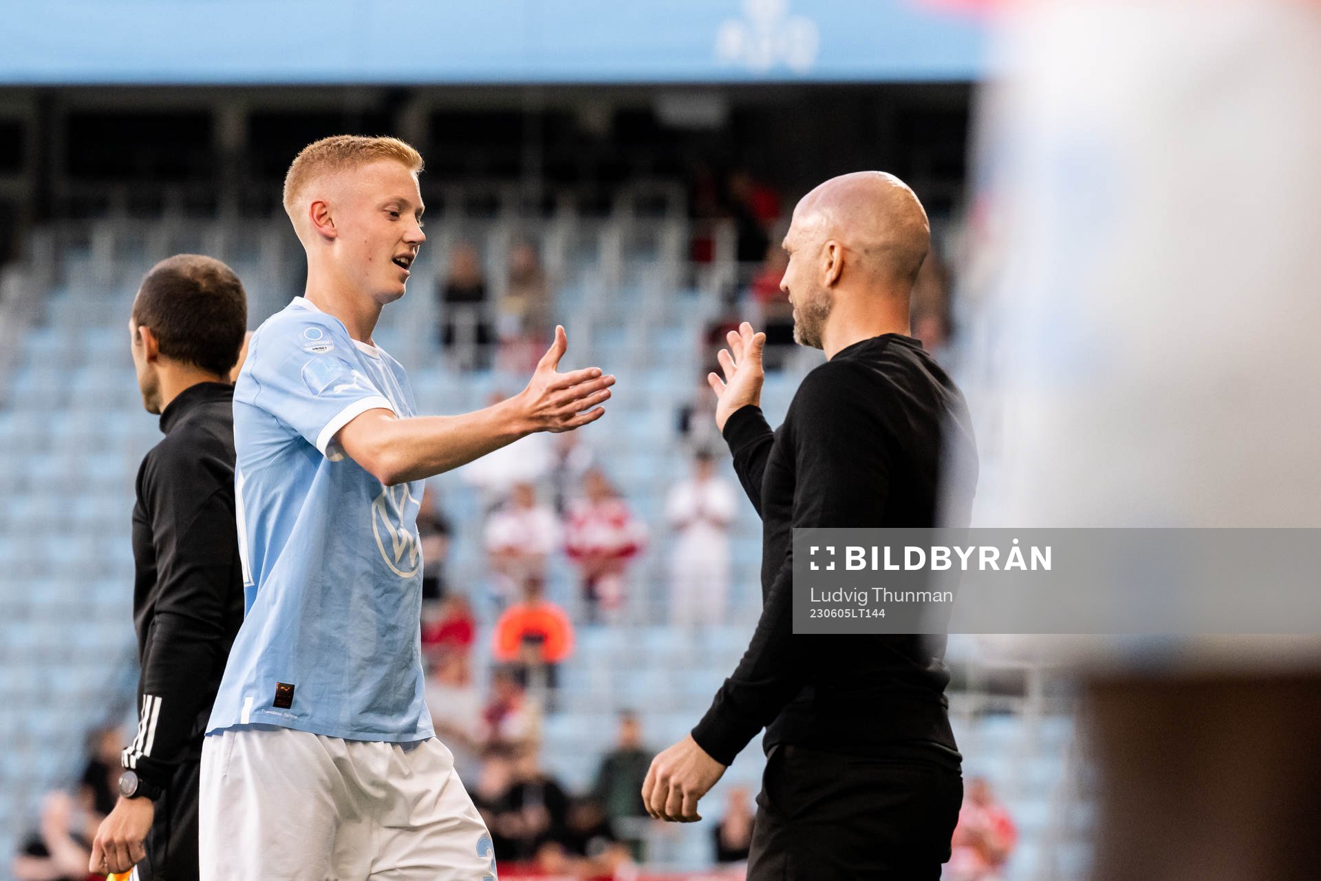 Malmö FFs Hugo Larsson och tränare Henrik Rydström när