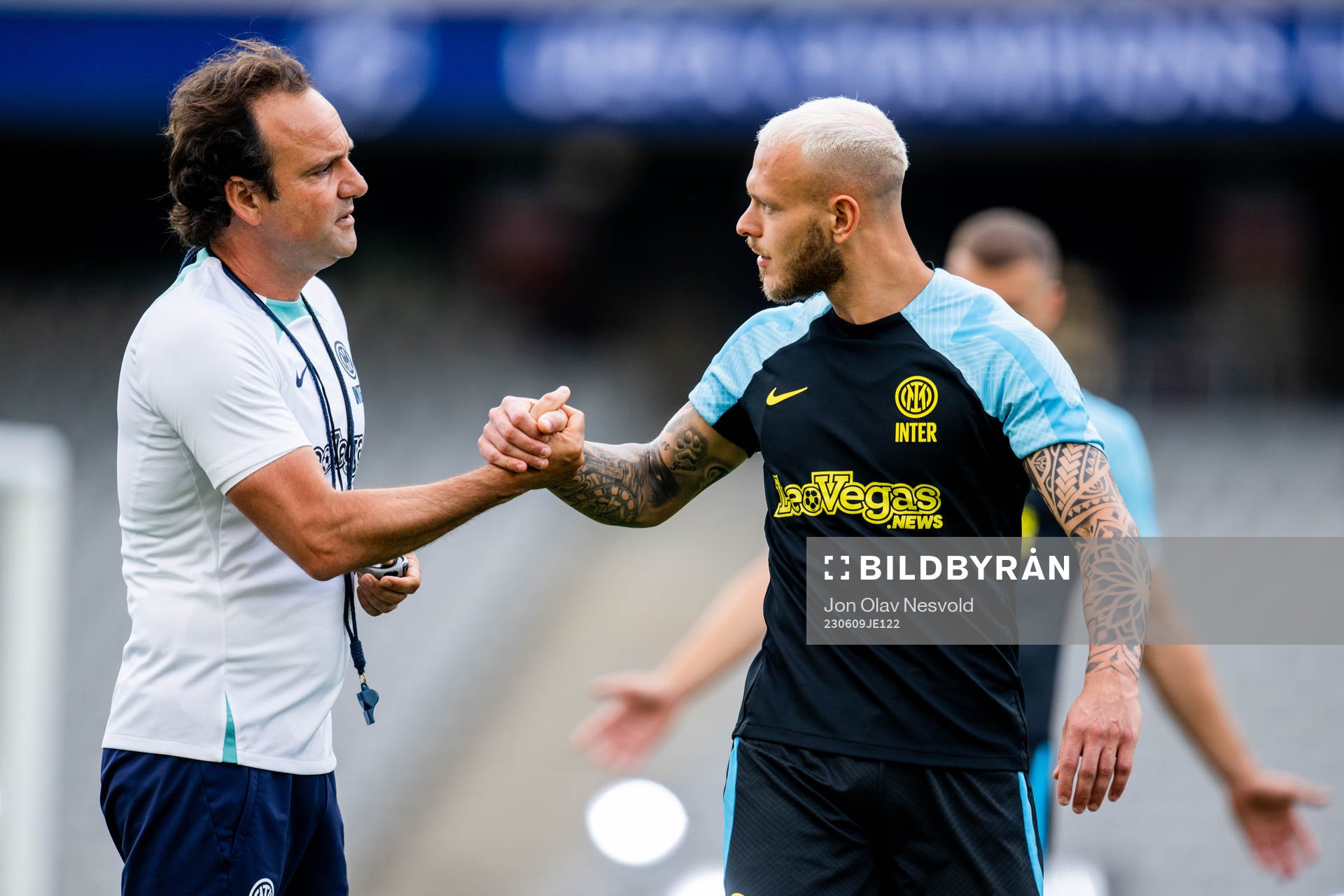 Federico Dimarco of Inter at a training session ahead of the UEFA Champions League final on June 9, 2023 in Istanbul. 