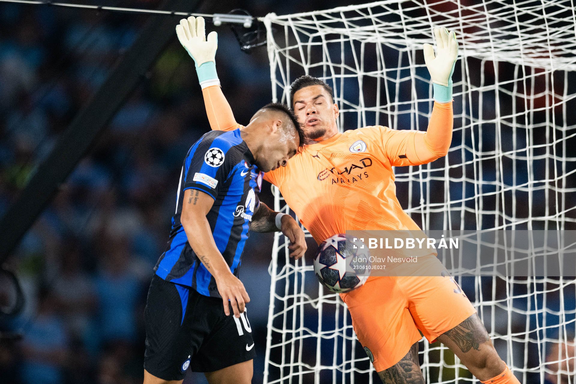 Lautaro Martinez of Inter and goalkeeper Ederson of