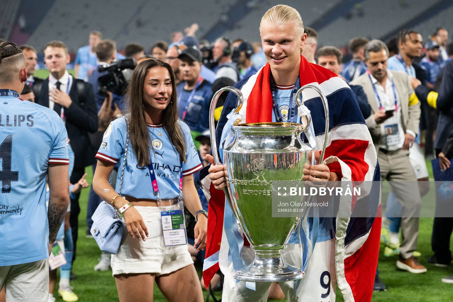 Erling Braut Haaland of Manchester City and the trophy