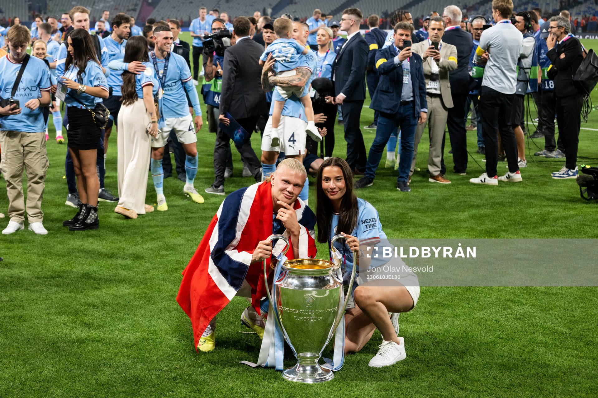 Erling Braut Haaland of Manchester City and the trophy