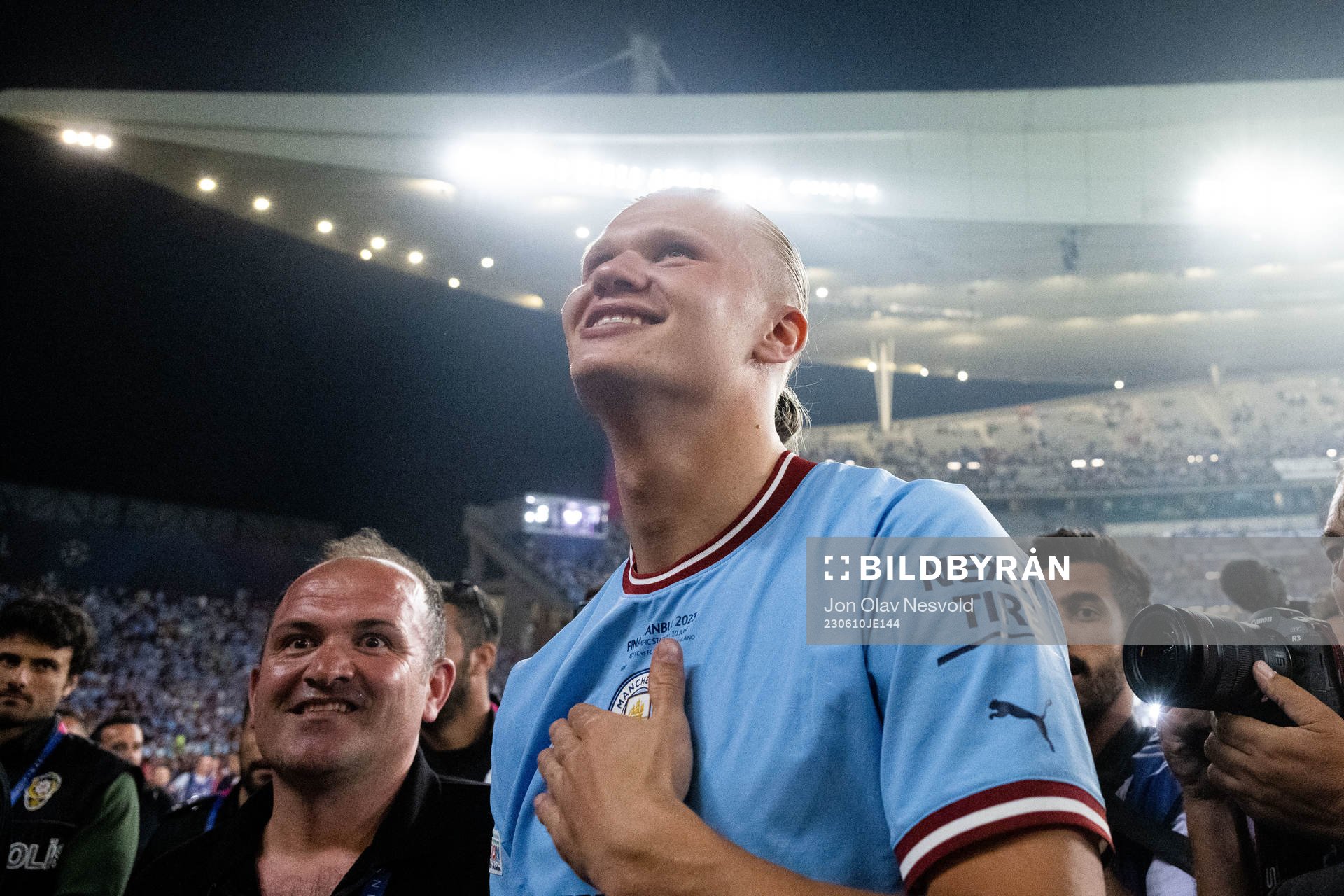 Erling Braut Haaland of Manchester City celebrates after the UEFA Champions League football match between Manchester City and Inter on June 10, 2023 in Istanbul.