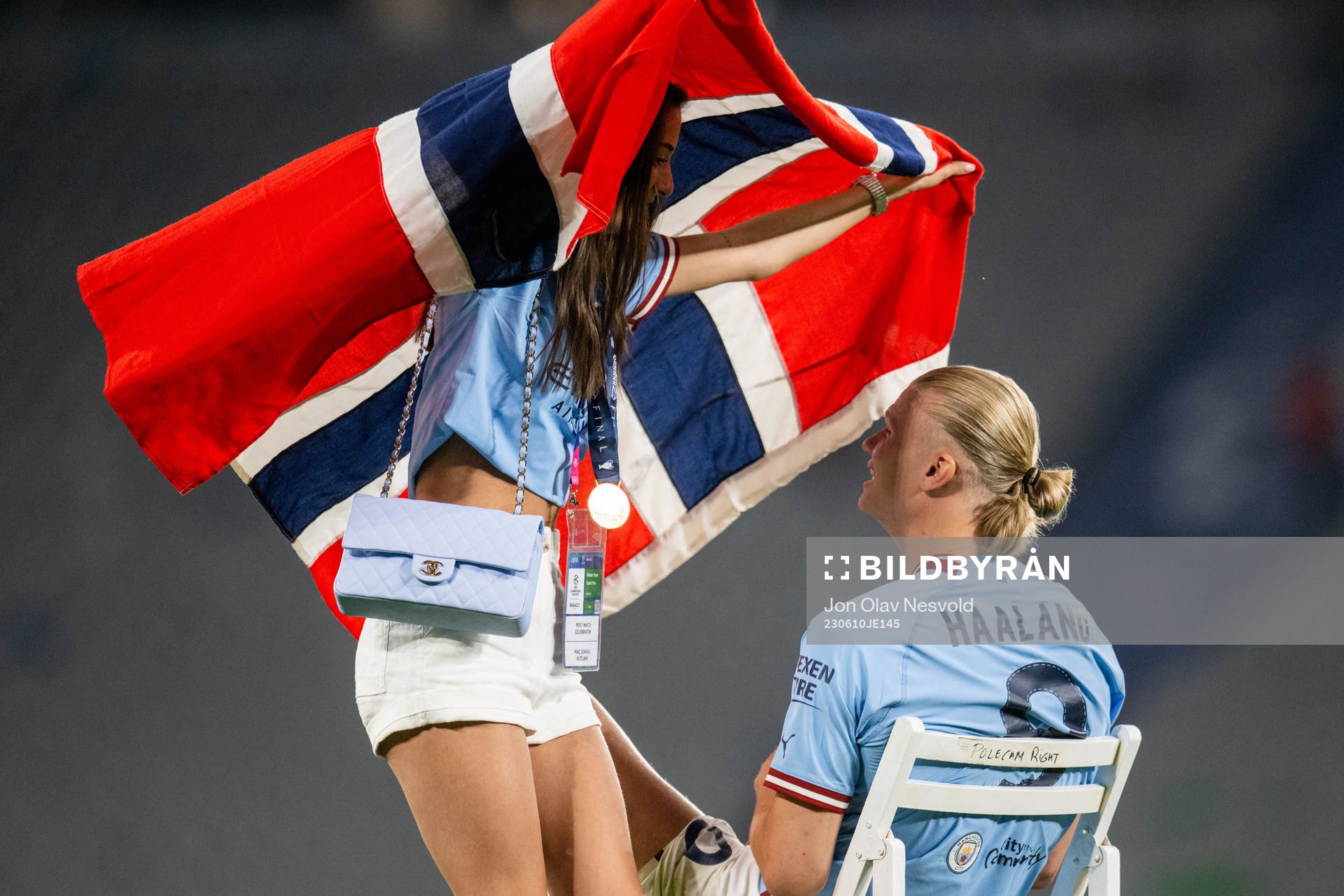 Erling Braut Haaland of Manchester City and Isabel Haugseng