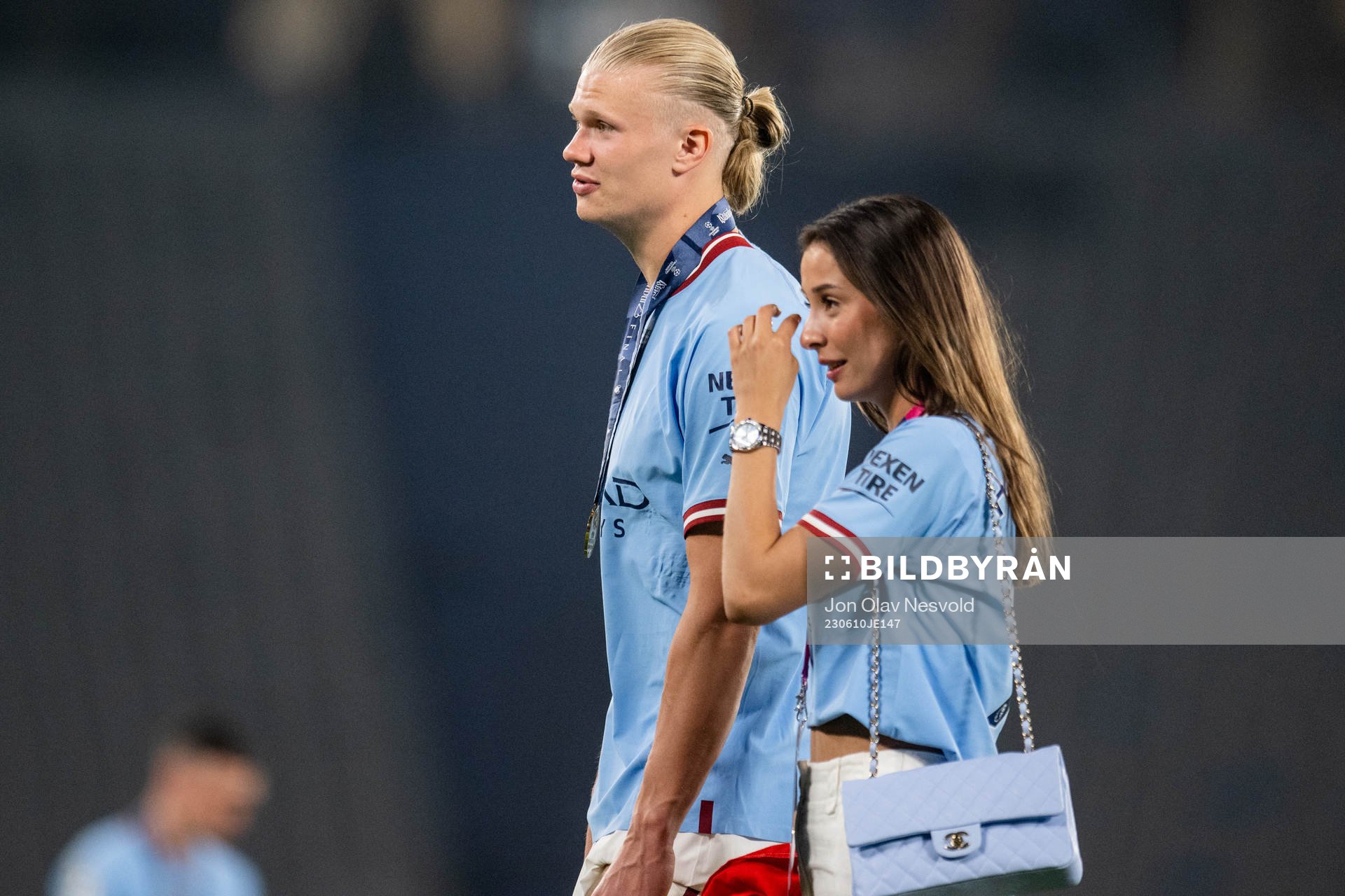 Erling Braut Haaland of Manchester City and Isabel Haugseng