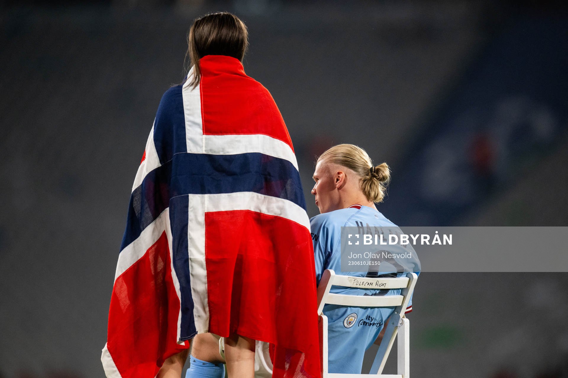 Erling Braut Haaland of Manchester City and Isabel Haugseng Johansen celebrate after the UEFA Champions League football match between Manchester City and Inter on June 10, 2023 in Istanbul. 