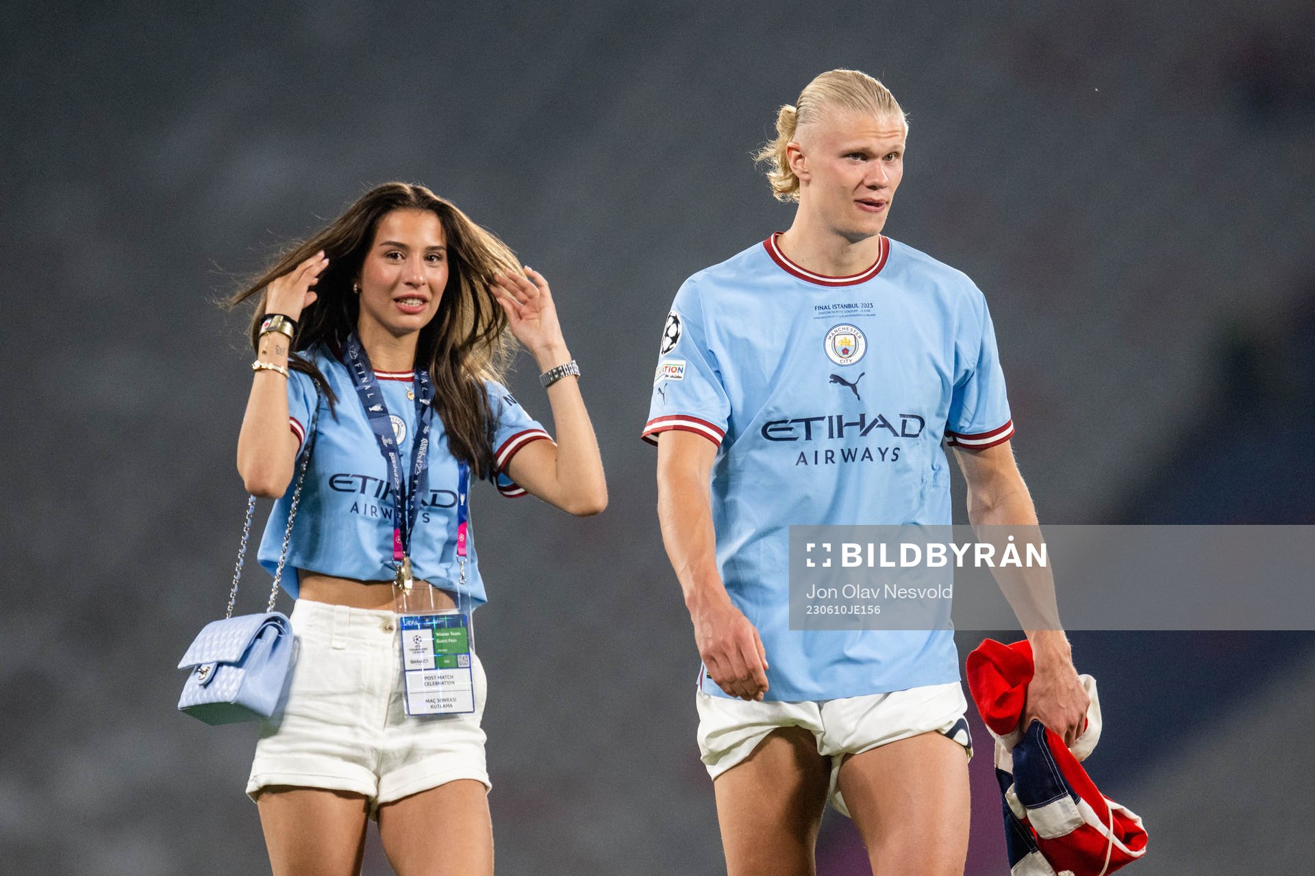 Erling Braut Haaland of Manchester City and Isabel Haugseng