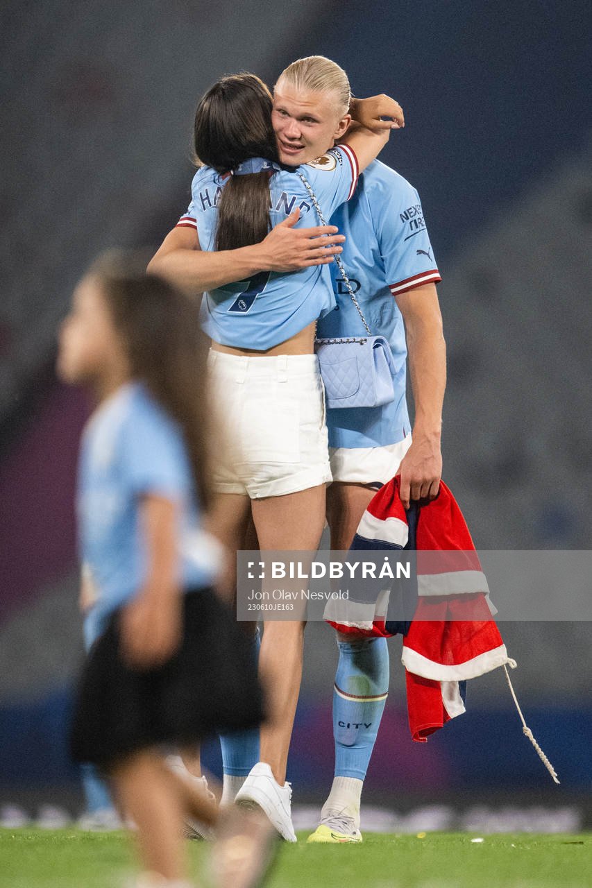Erling Braut Haaland of Manchester City and Isabel Haugseng